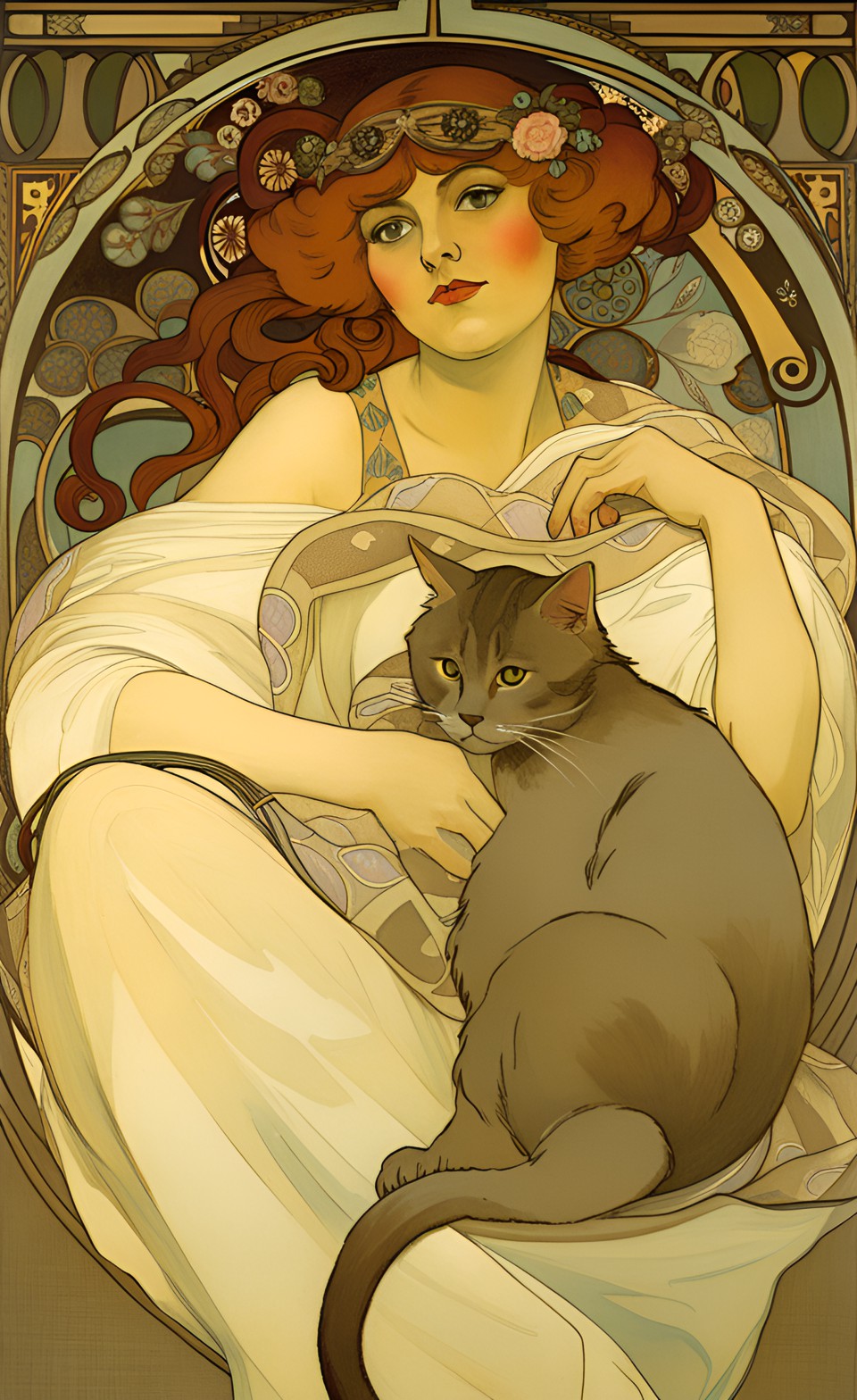 woman and her cat, alphonse mucha preview