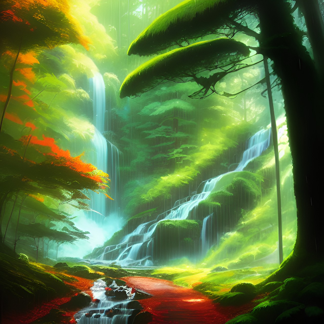 rainy forest,with a waterfall,￼ preview