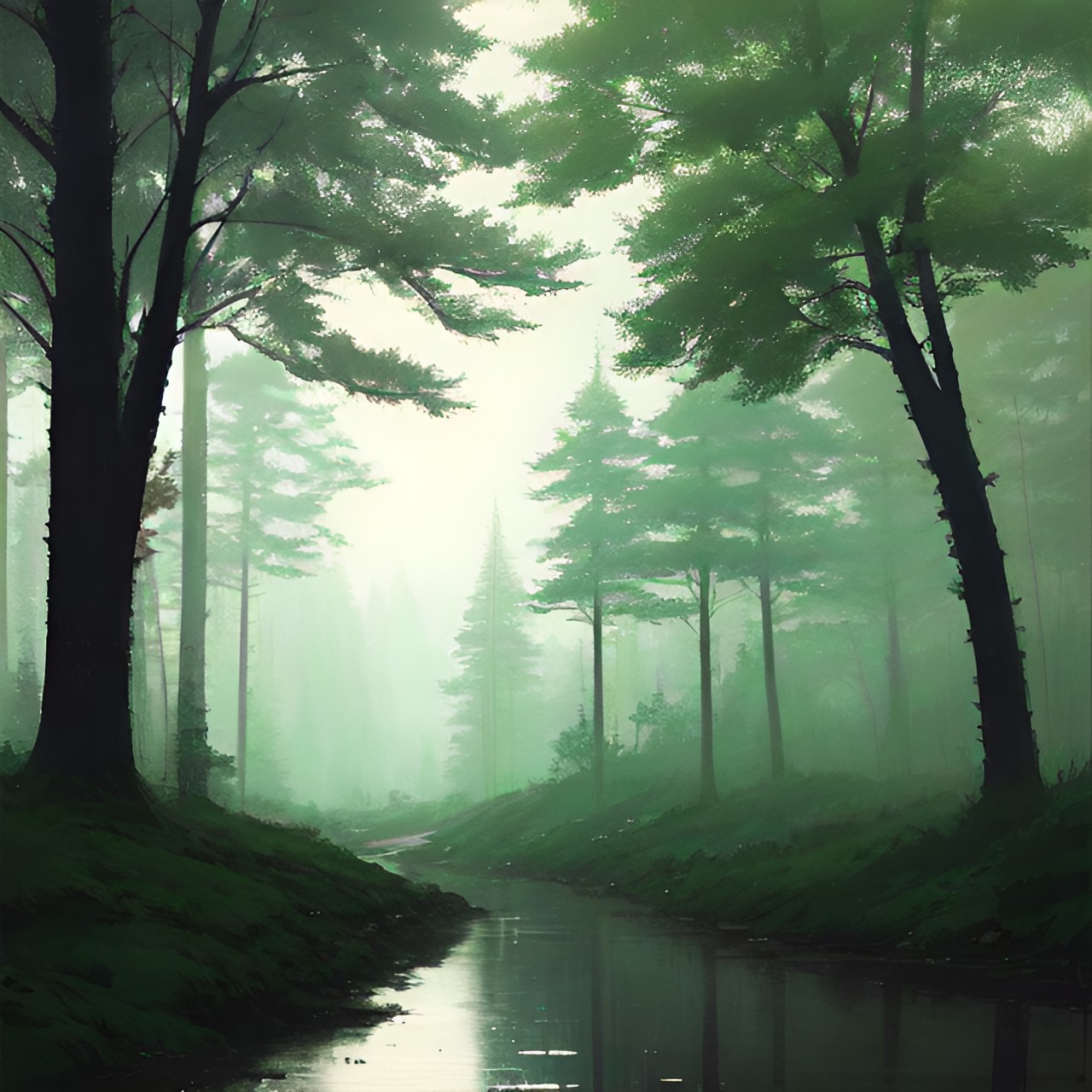 rainy forest setting,with a river, preview