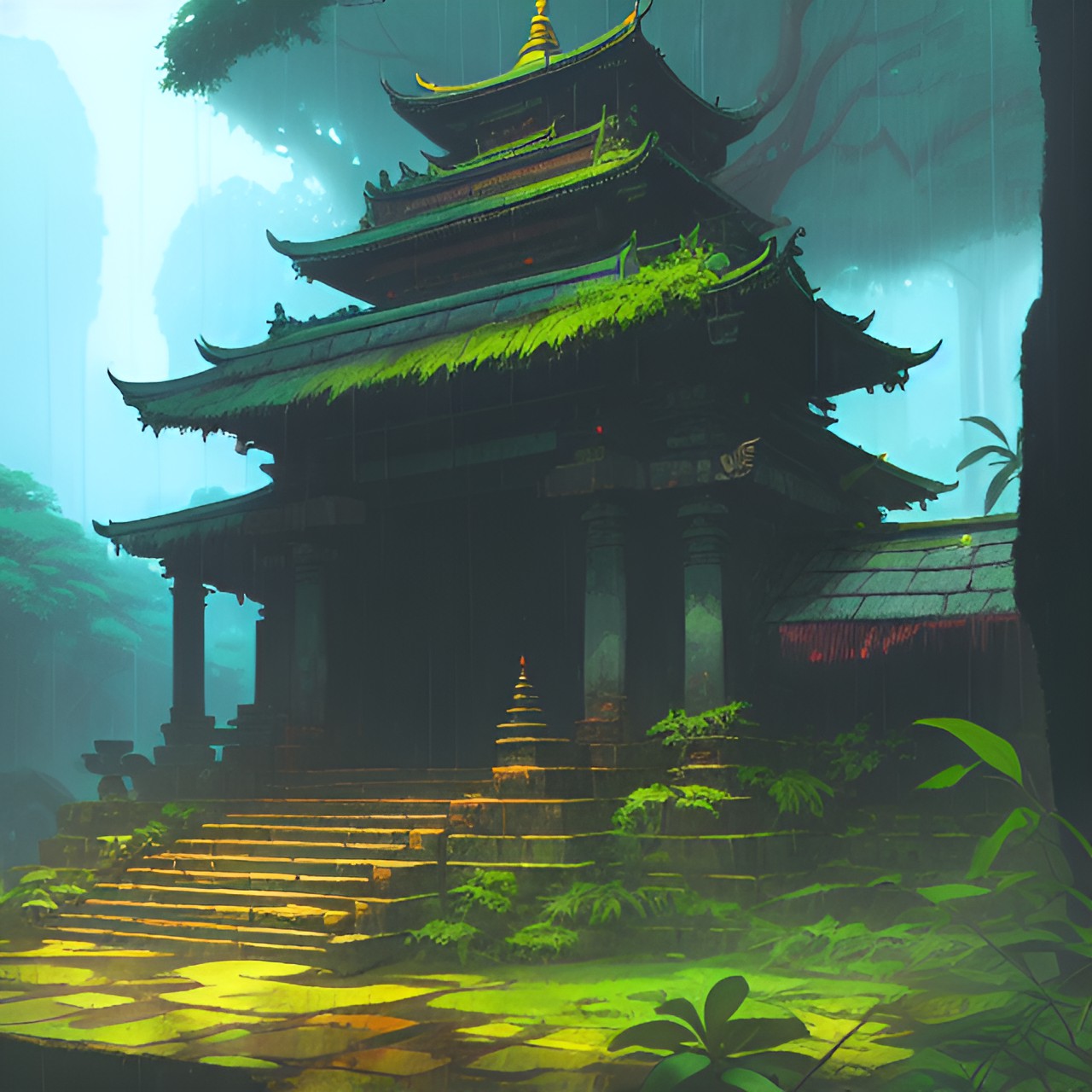 ancient jungle temple,rainy, preview