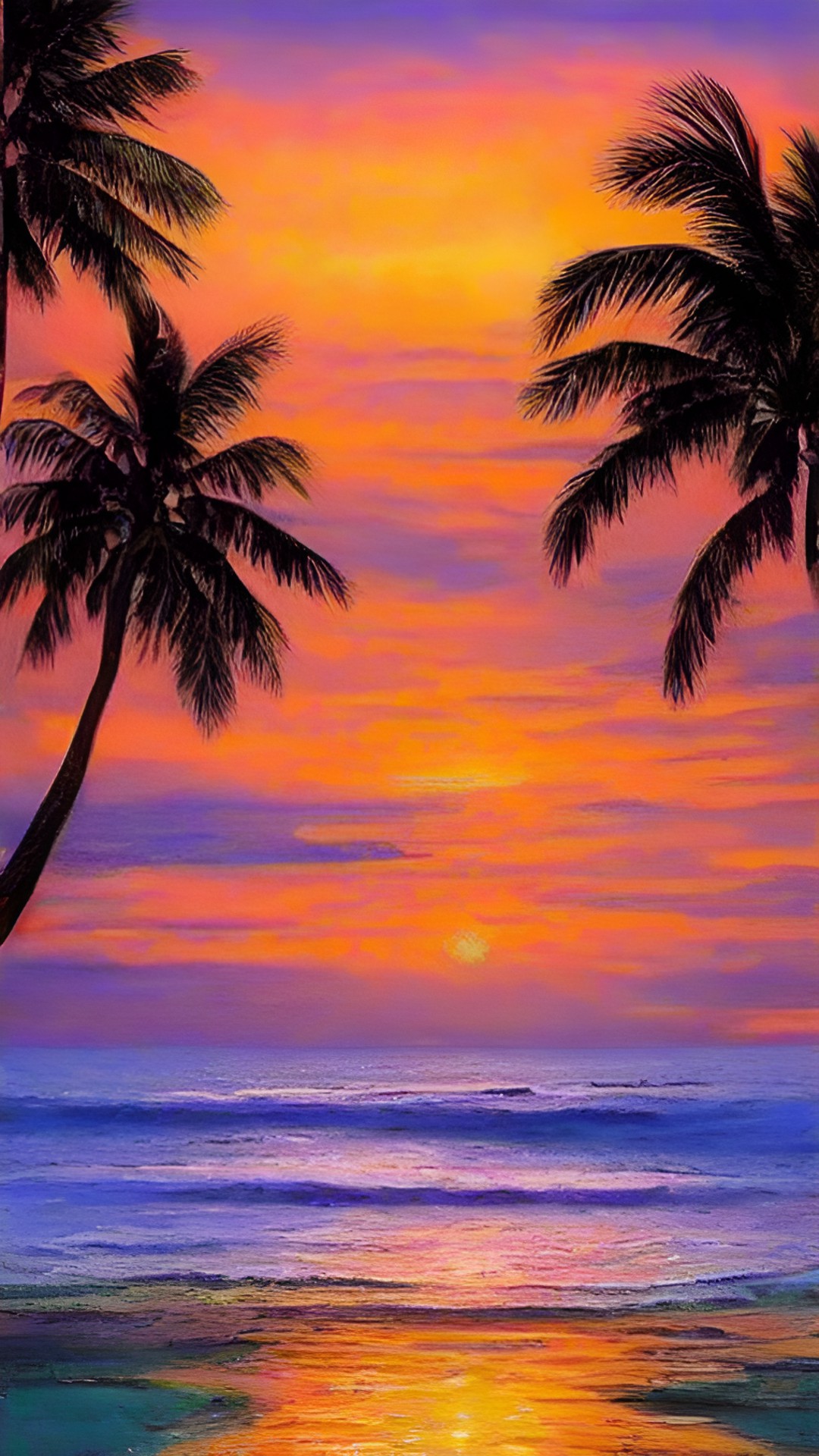 pink sunset - a stunning pink and orange sunset over a peaceful ocean with palm trees swaying in the foreground, creating a picturesque tropical paradise." preview