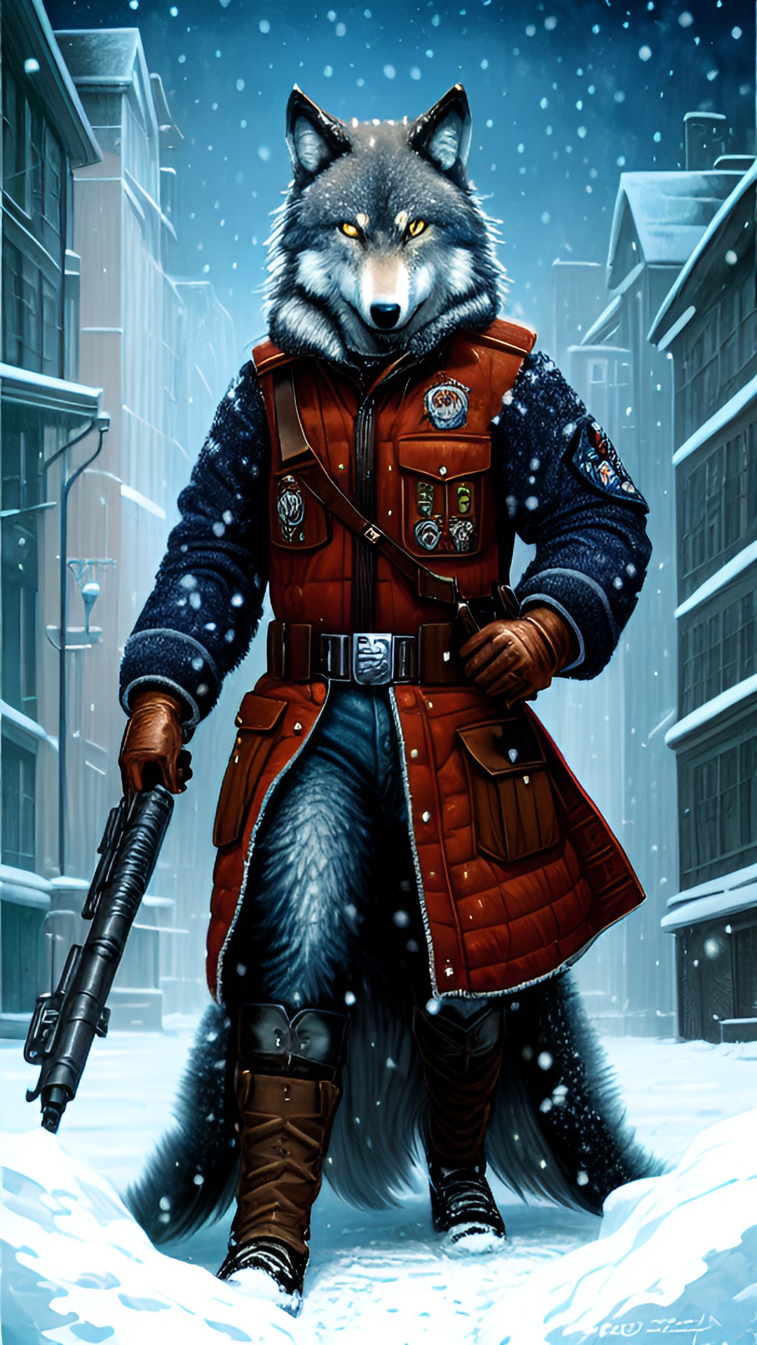 Police wolf - wolf furry humanoid snow city policeman portrait preview