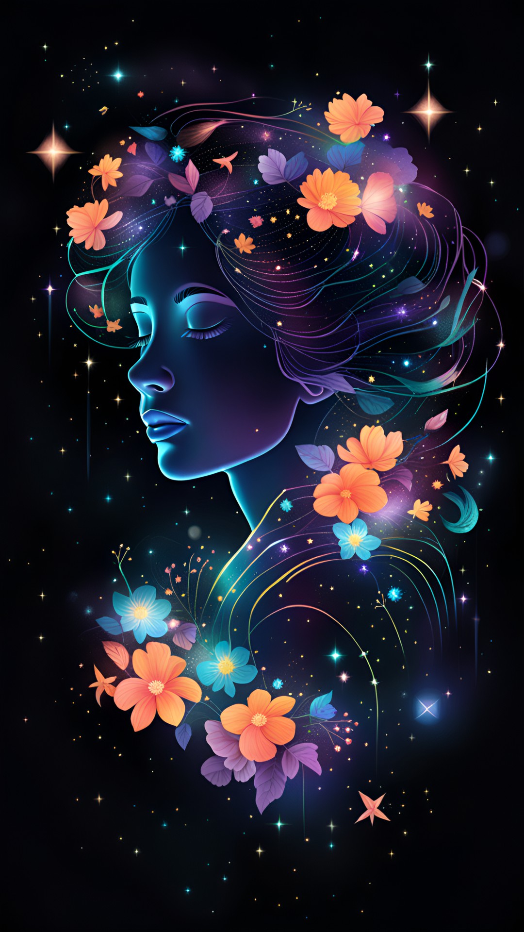 wild wandering woman with flowers in her hair and stars beneath her feet preview