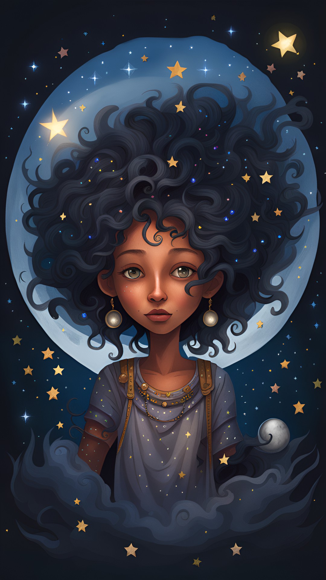 wild wandering woman with bright eyes and mischief in her heart, with stars  in her hair and the moon beneath her feet preview