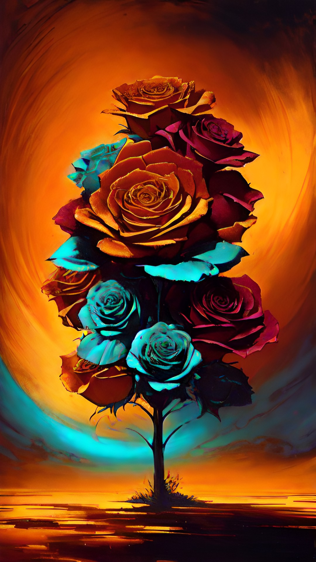 ombre roses. gold. maroon. deep turquoise. sepia background preview