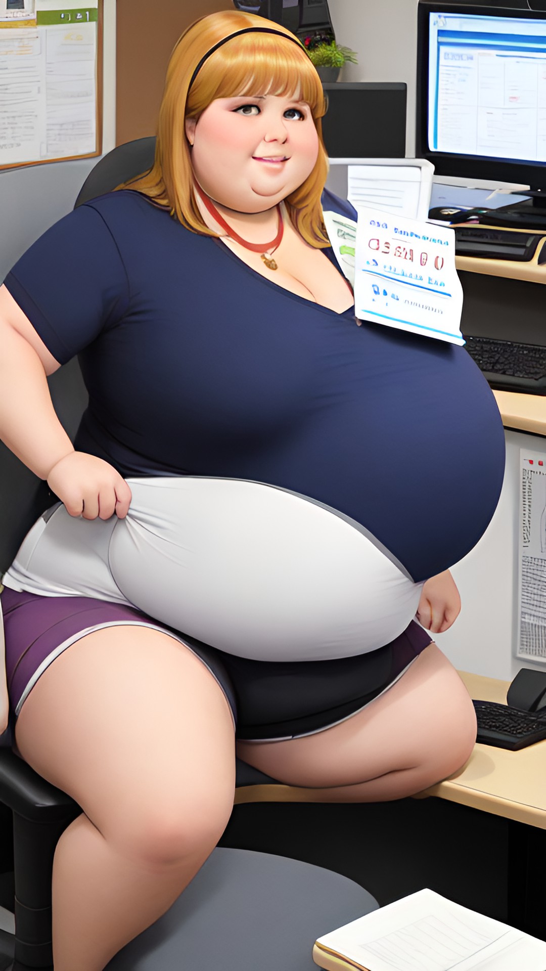 a obese fat huge giant 1,000 pound woman working at the office preview