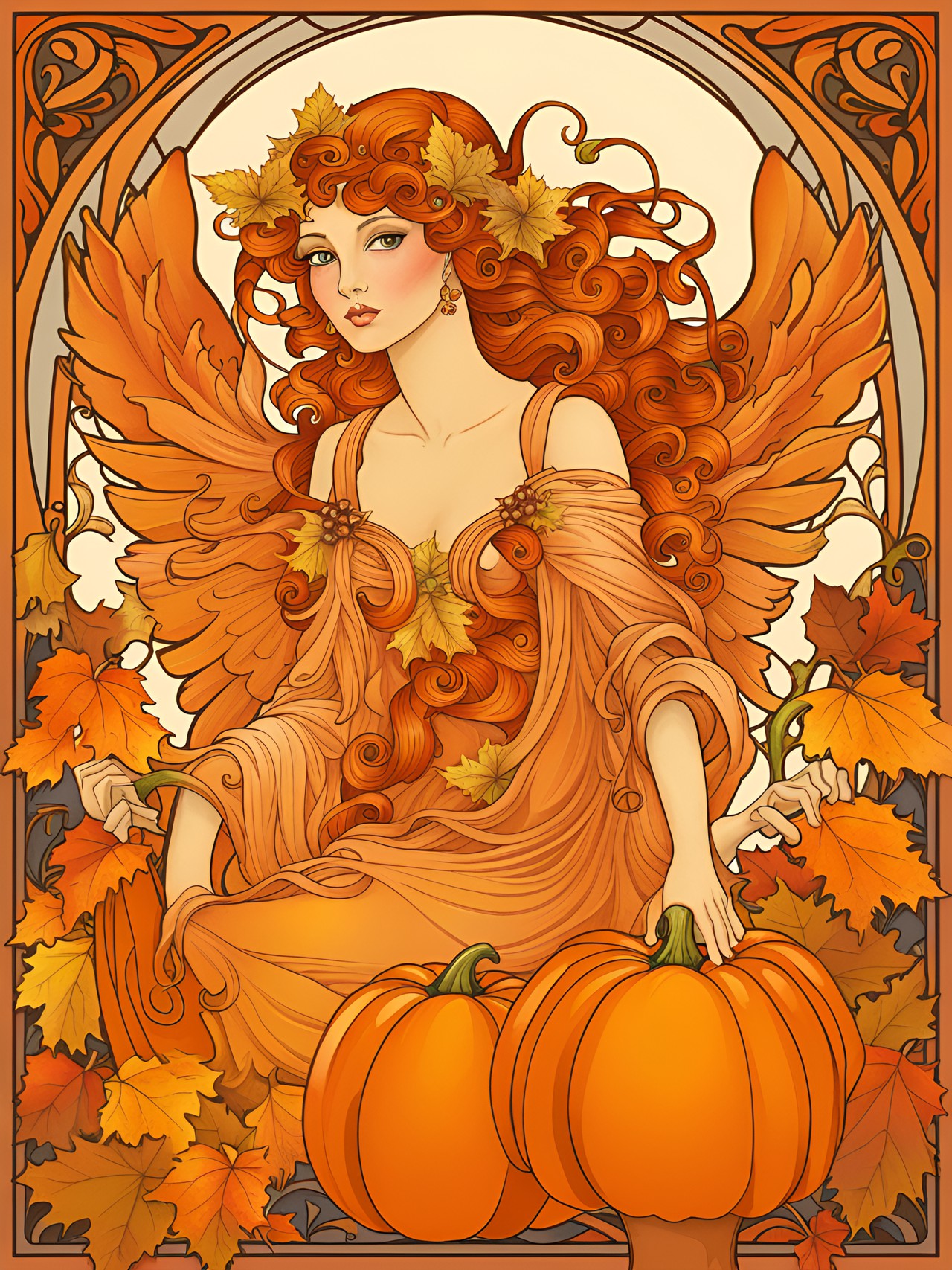 art nouveau autumn pumpkin spice angel preview