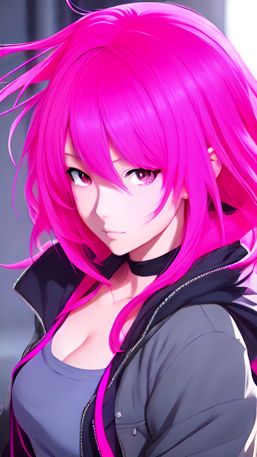 grey skin anime rogue with pink hair preview