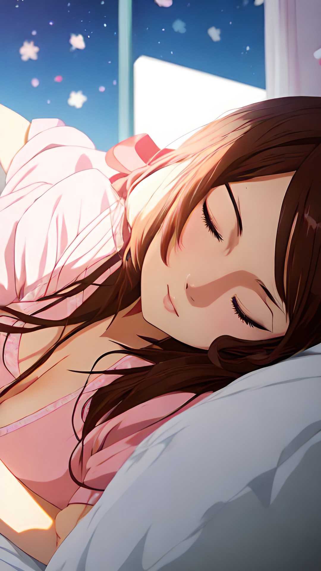 anime woman laying in bed with eyes closed preview