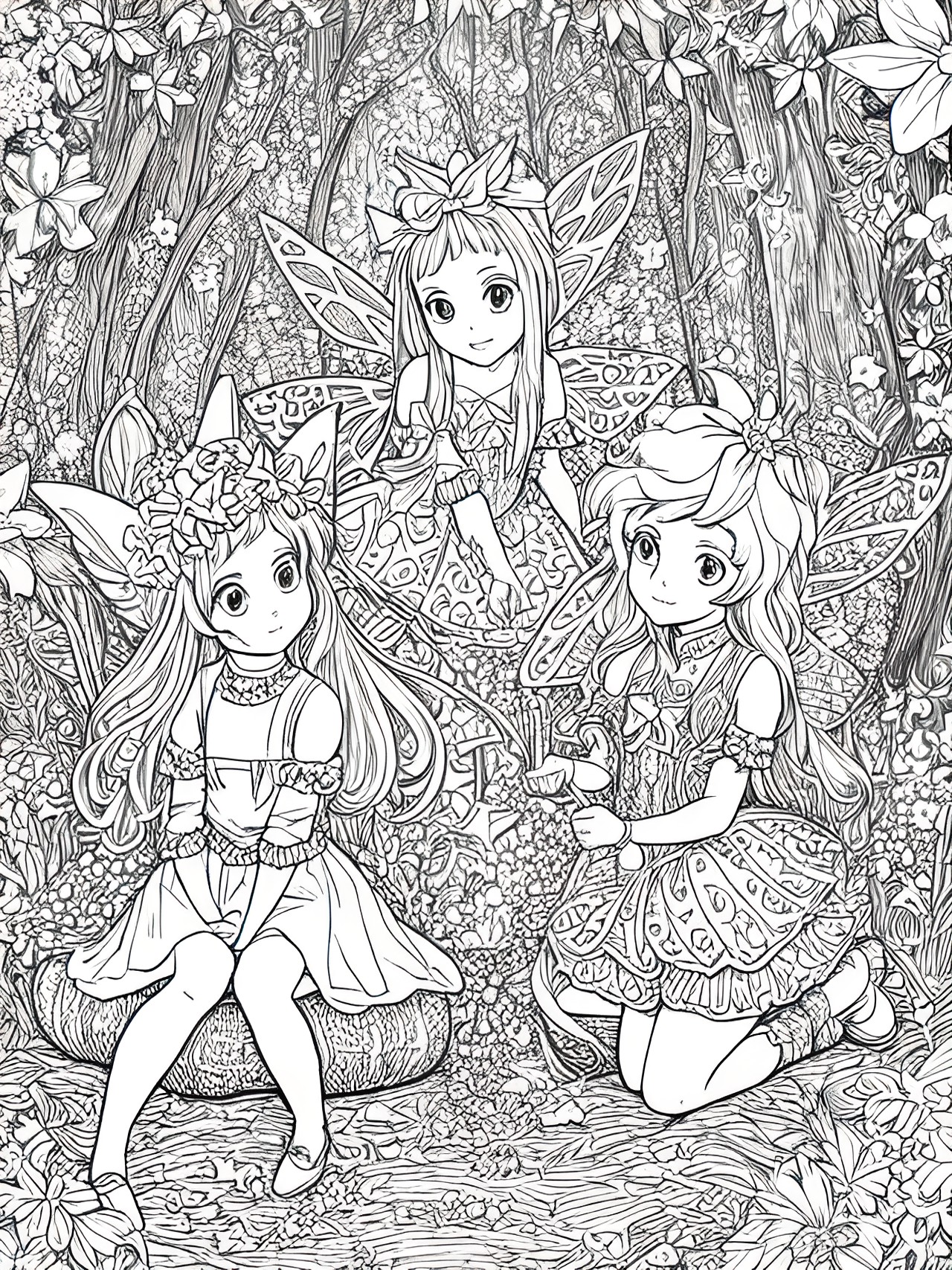 coloring page of spice fairies, cinnamon fairy nutmeg fairy cloves fairy ginger fairy cardamom fairy preview