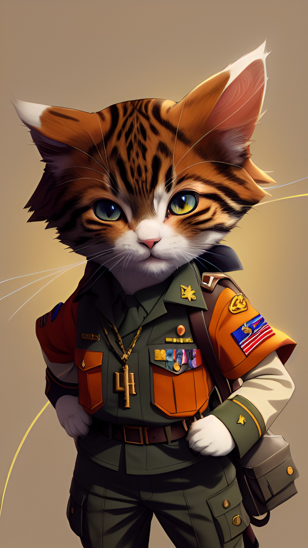 brutal kitten in military uniform with serious face, 4k, elaborated, kawaii, leonid vladimirsky style, 3d effects preview