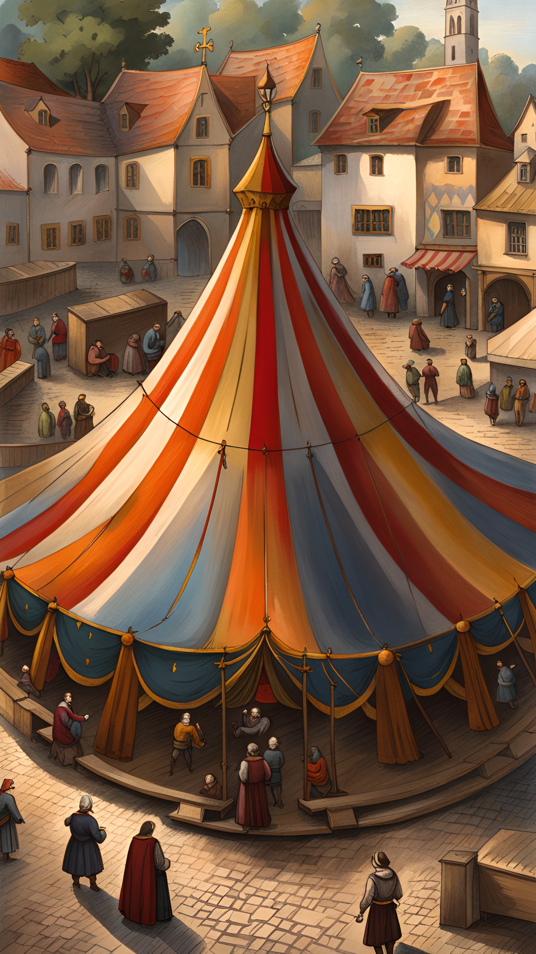 medieval circus tent in the middle of a village square preview