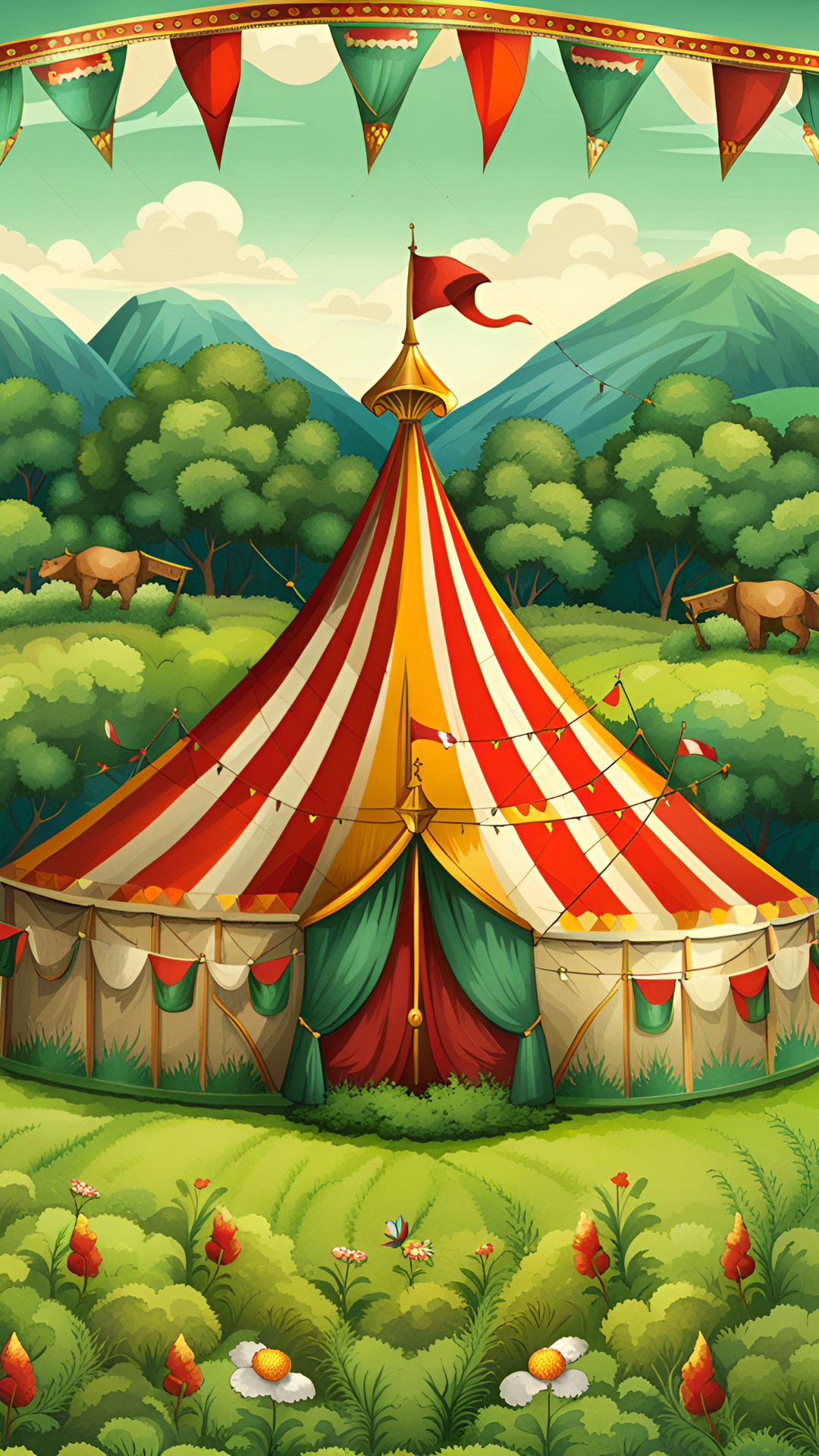 medieval circus tent in a green meadow preview