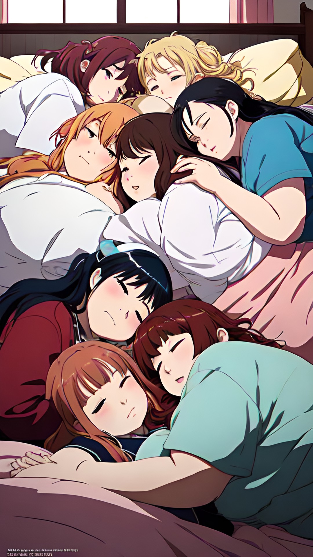 ten obese women in bed together sleeping preview