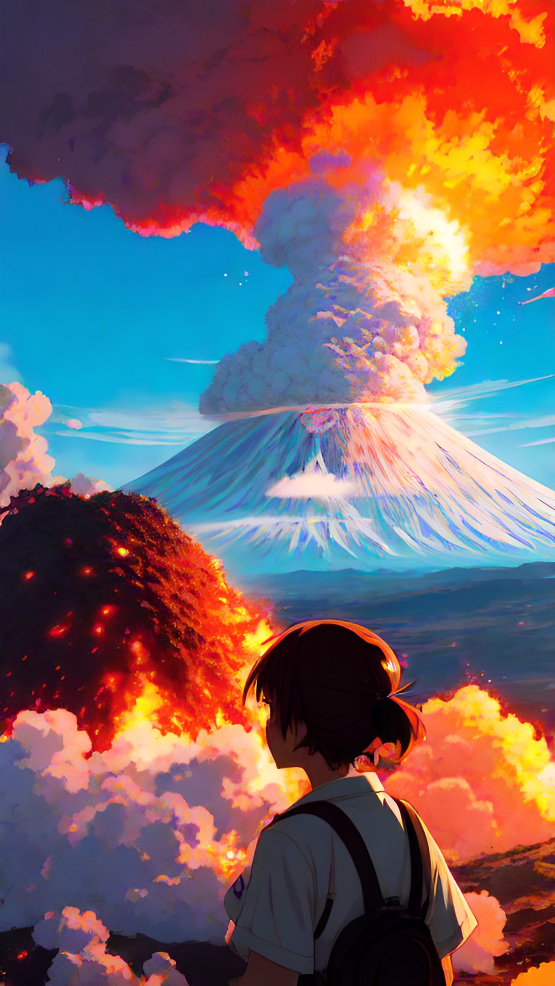 woman by a erupting volcano preview