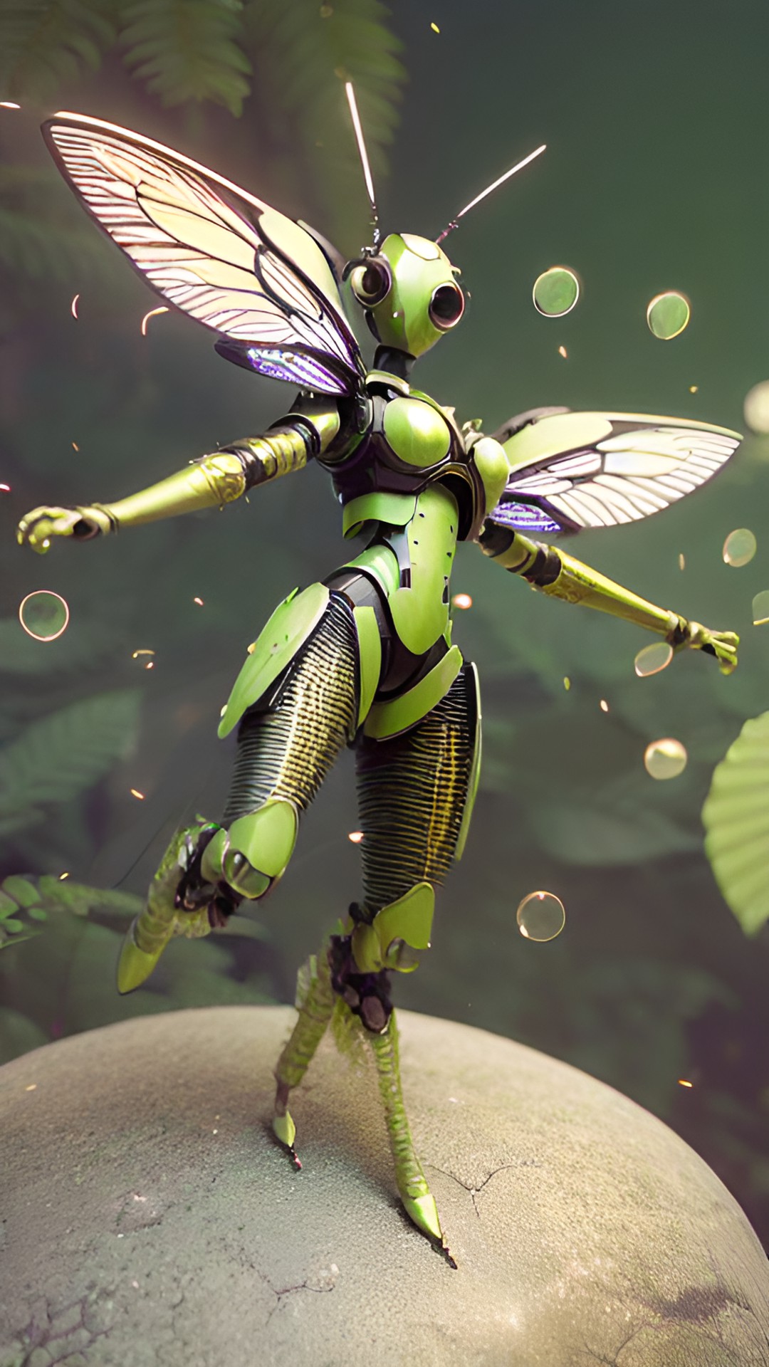 anthropomorphic human woman insect with antennas, wings, bug eyes, 4 arms, stick arms preview