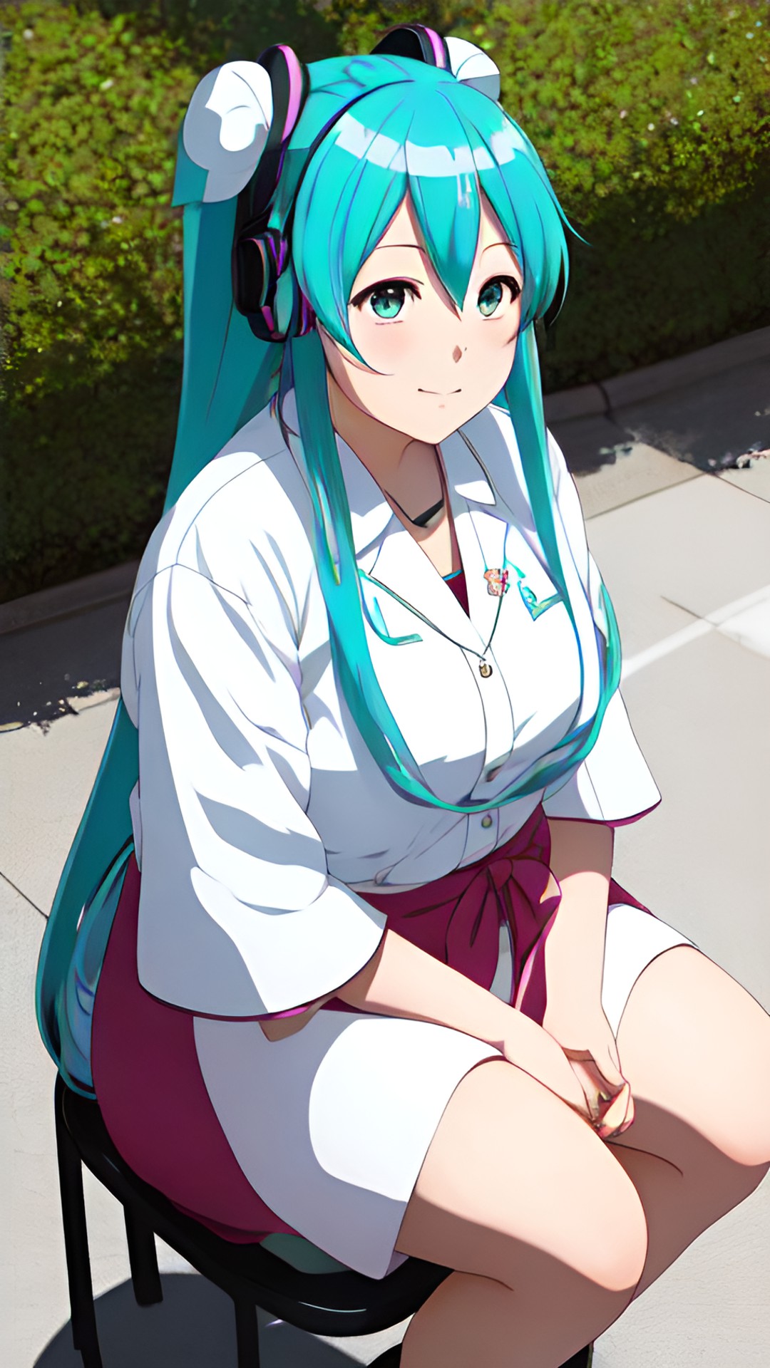 hatsune miku as a fat woman sitting on a chair preview