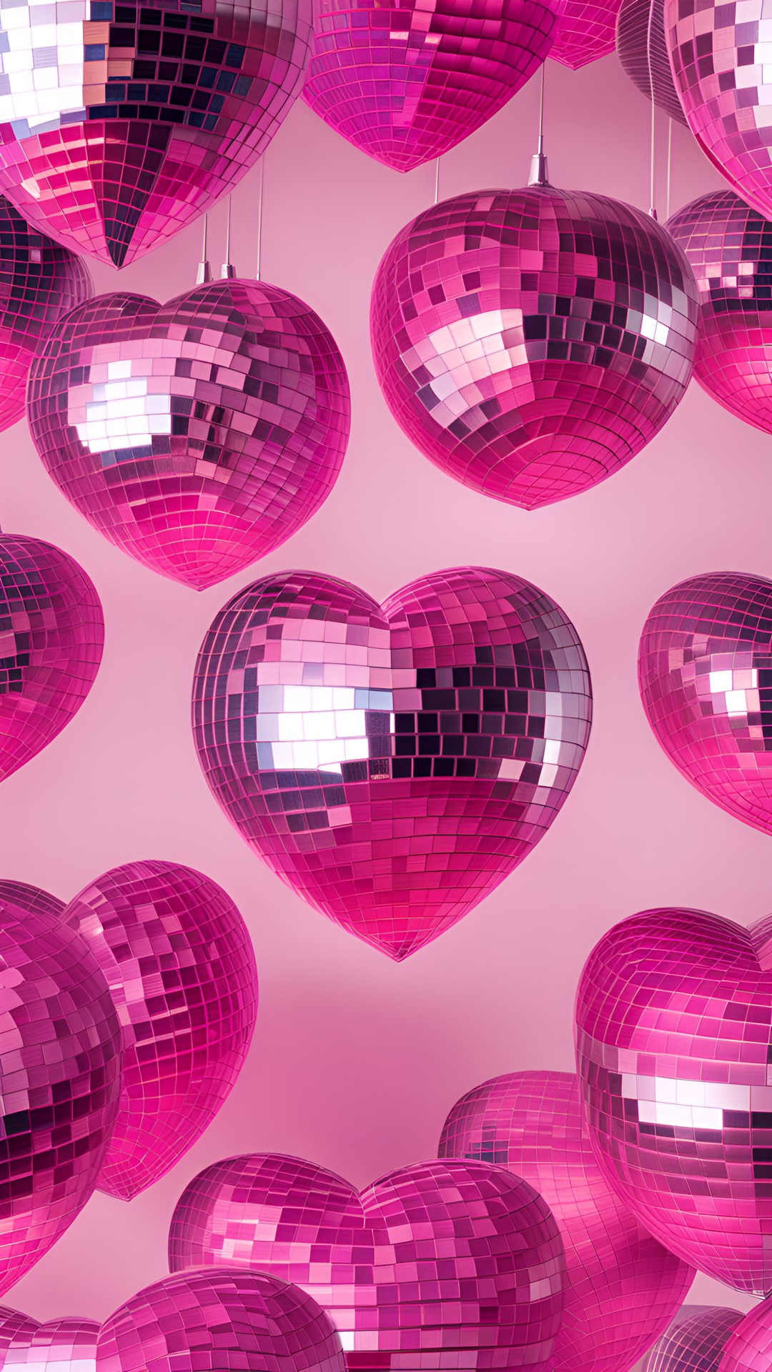 Mirror 02 - free floating mirrored disco ball in the shape of a heart, pink preview