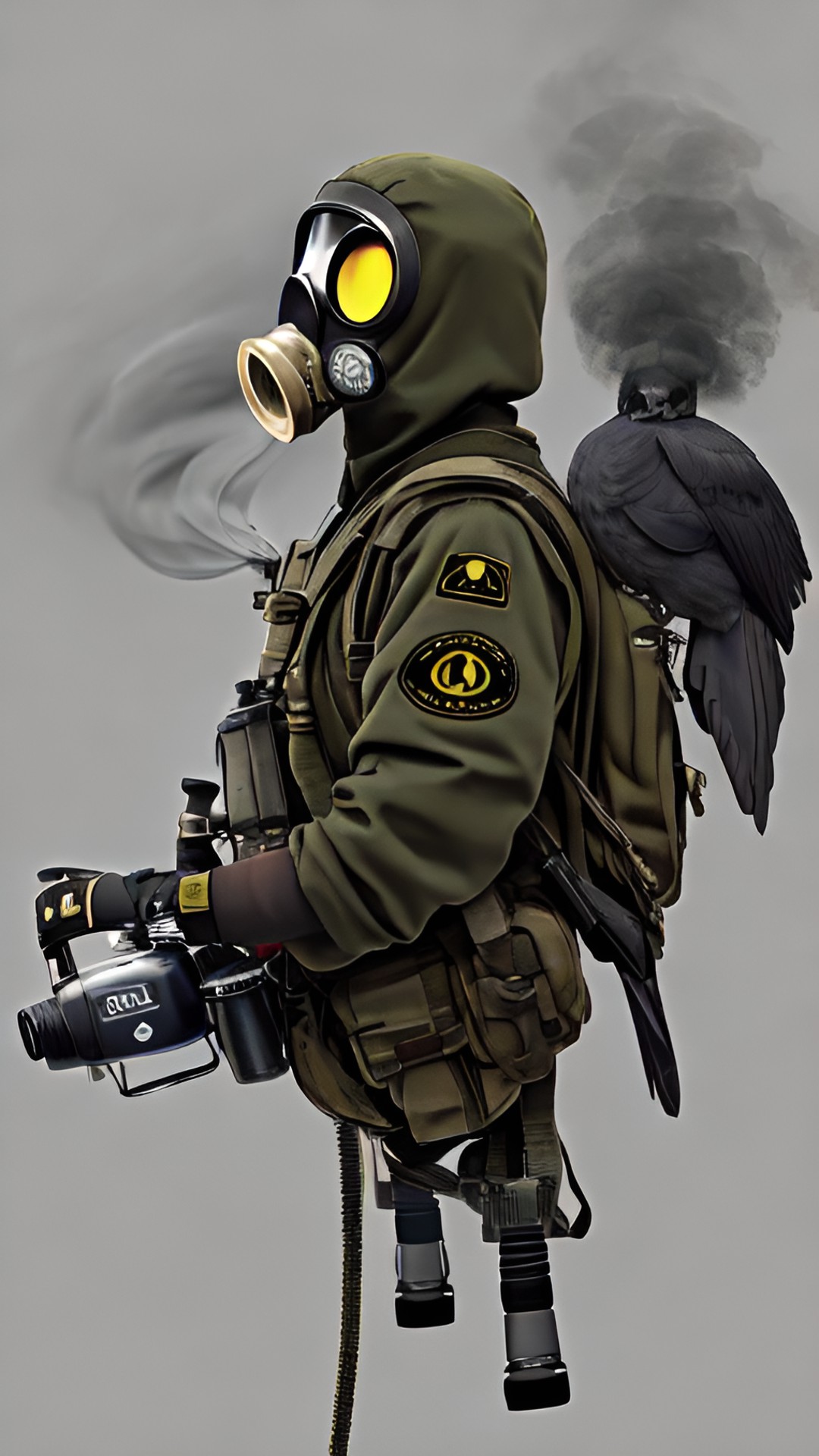 bird skull with gas mask and smoke preview