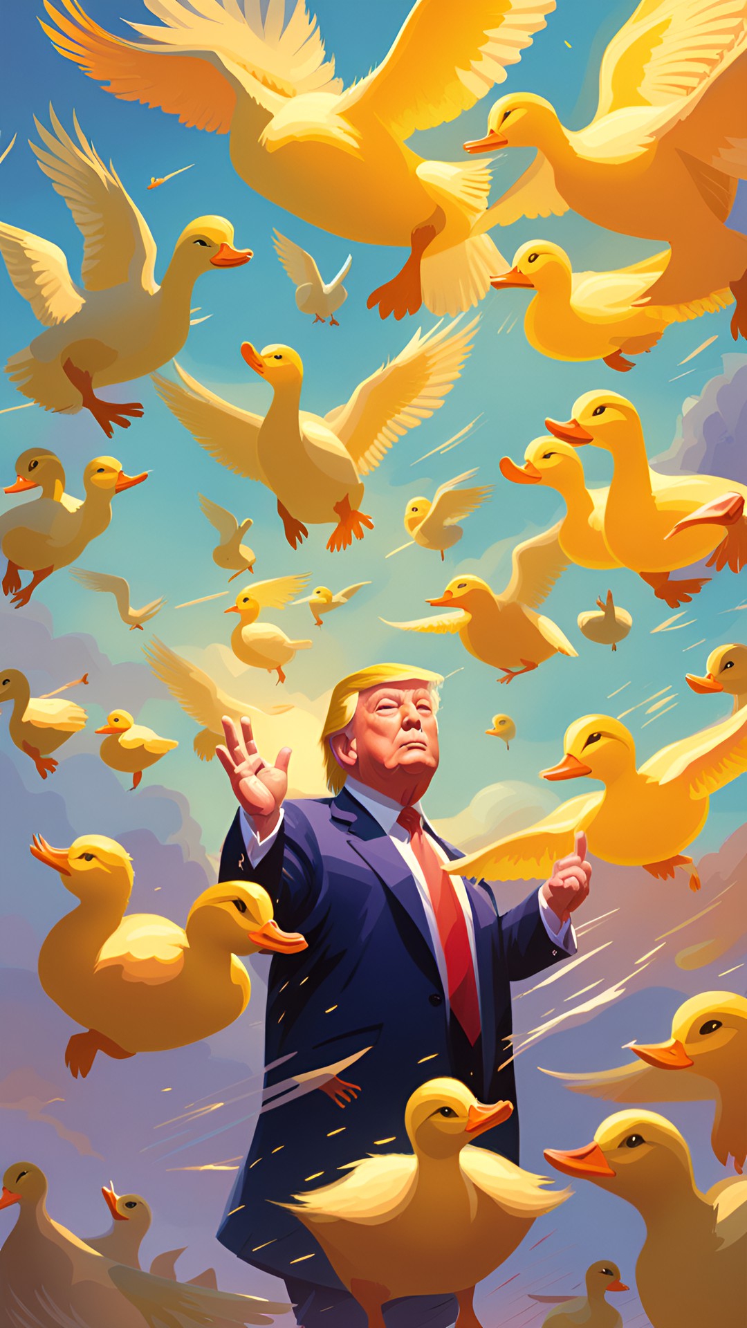 donald trump stuffed with ducklings, blowing wind, usa preview