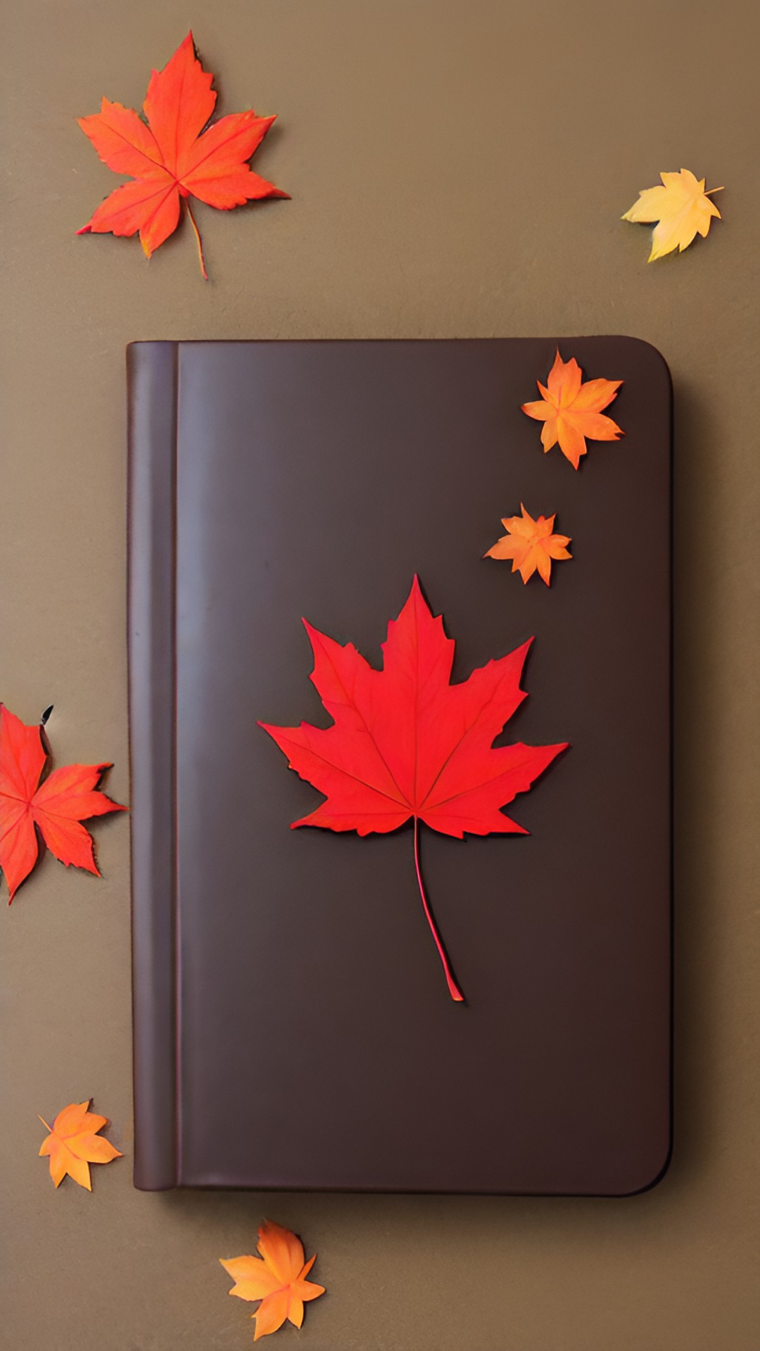 a red maple leaf on the cover of a brown book preview