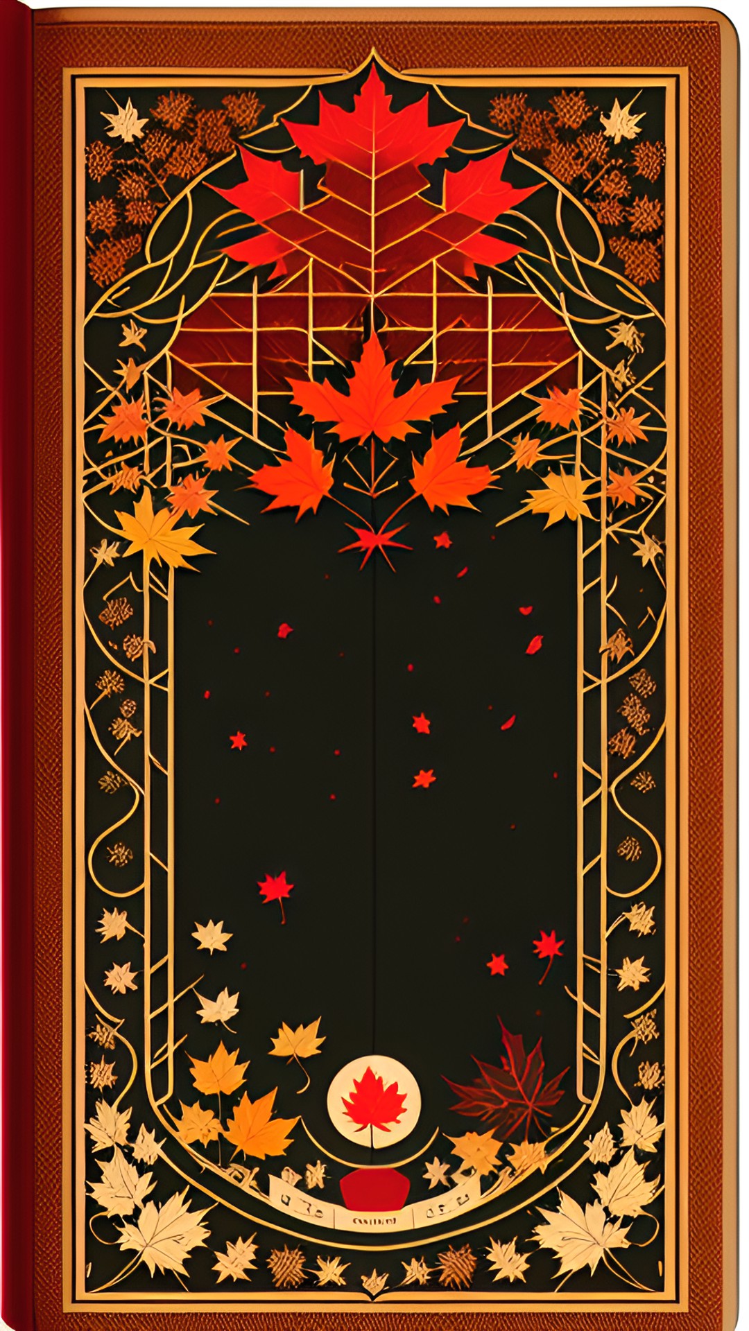 a large red maple leaf on the center of the cover preview