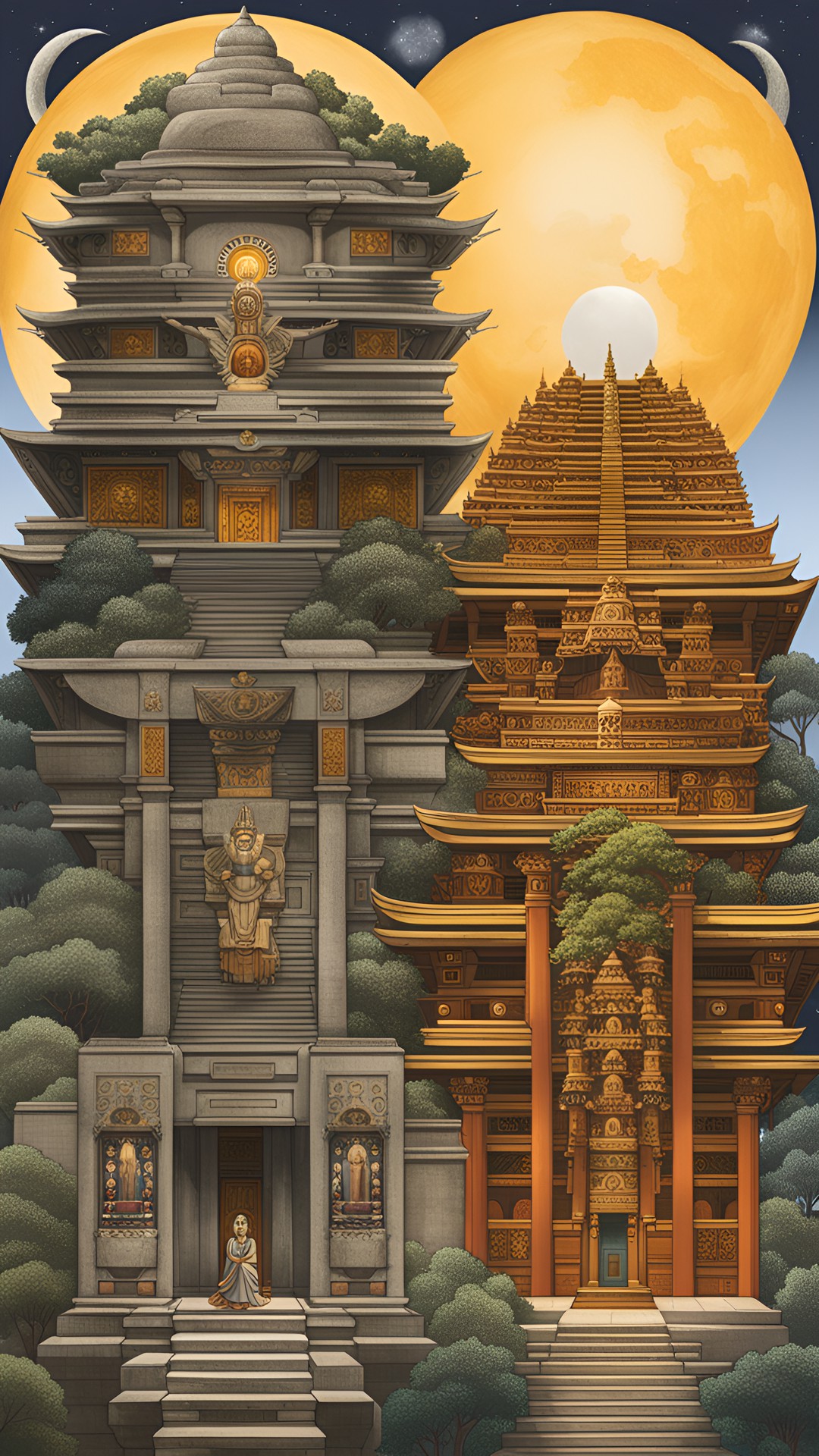 two temples side by side, one to the sun god and one to the moon goddess preview