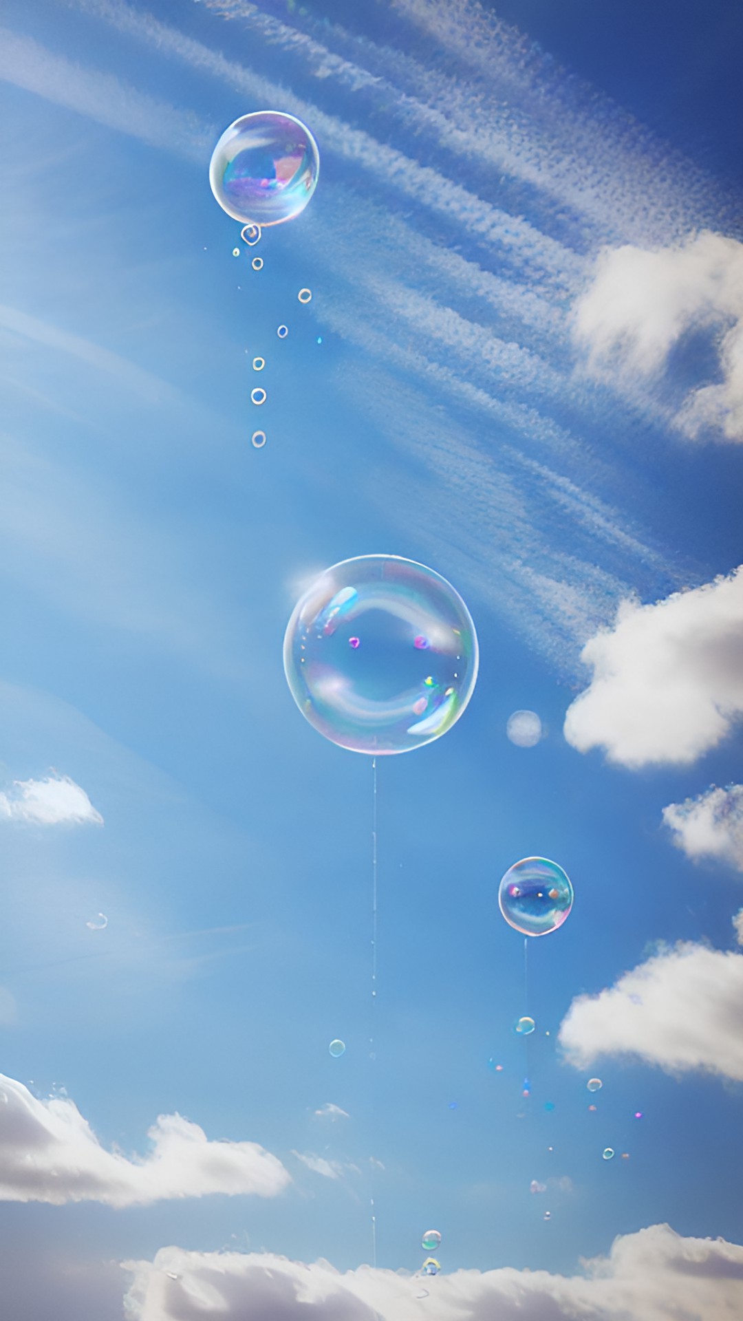 bubbles  floating away in a blue sky preview