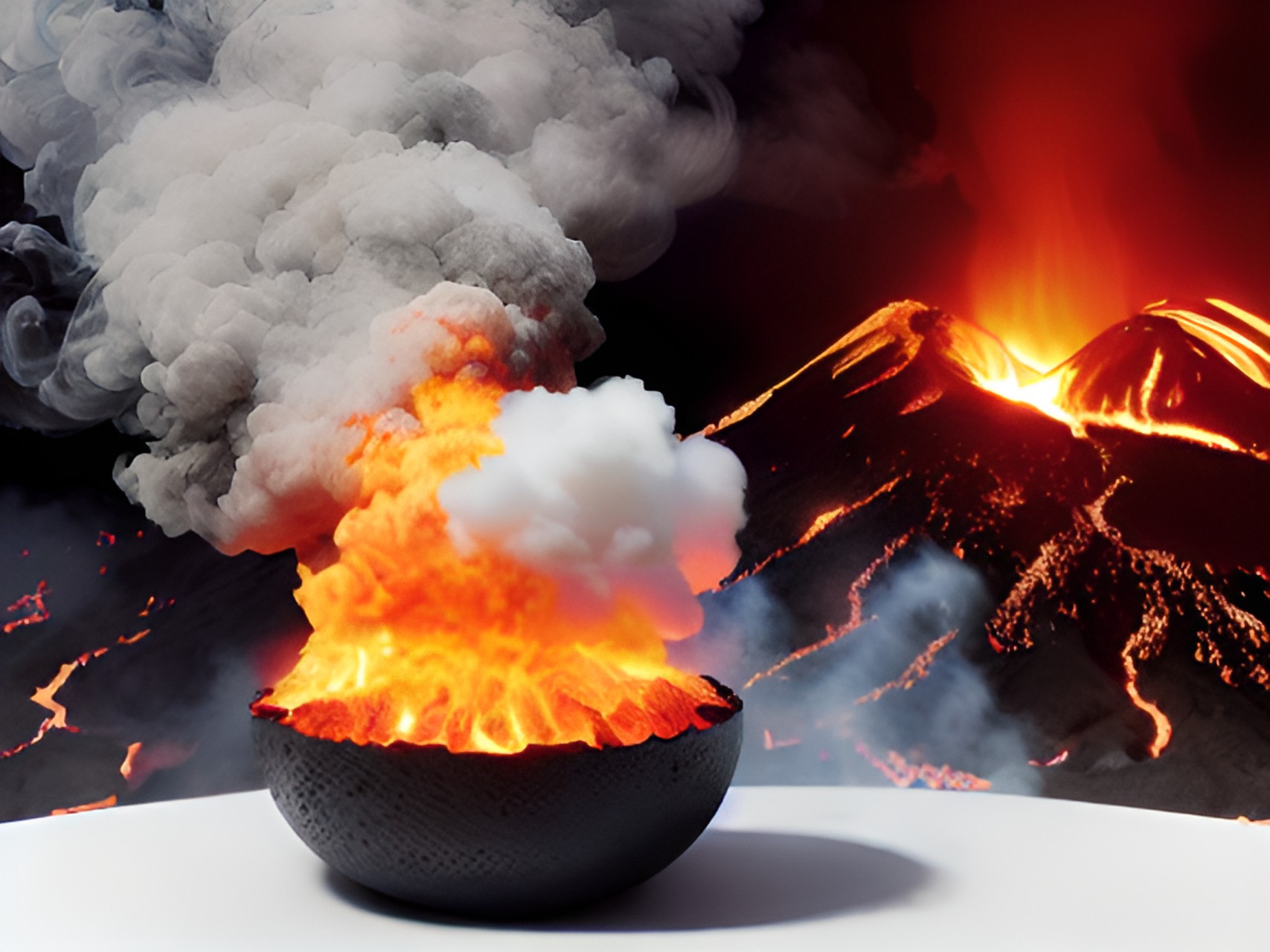 Bowl of lava - erupting lava and smoke out of an egg preview