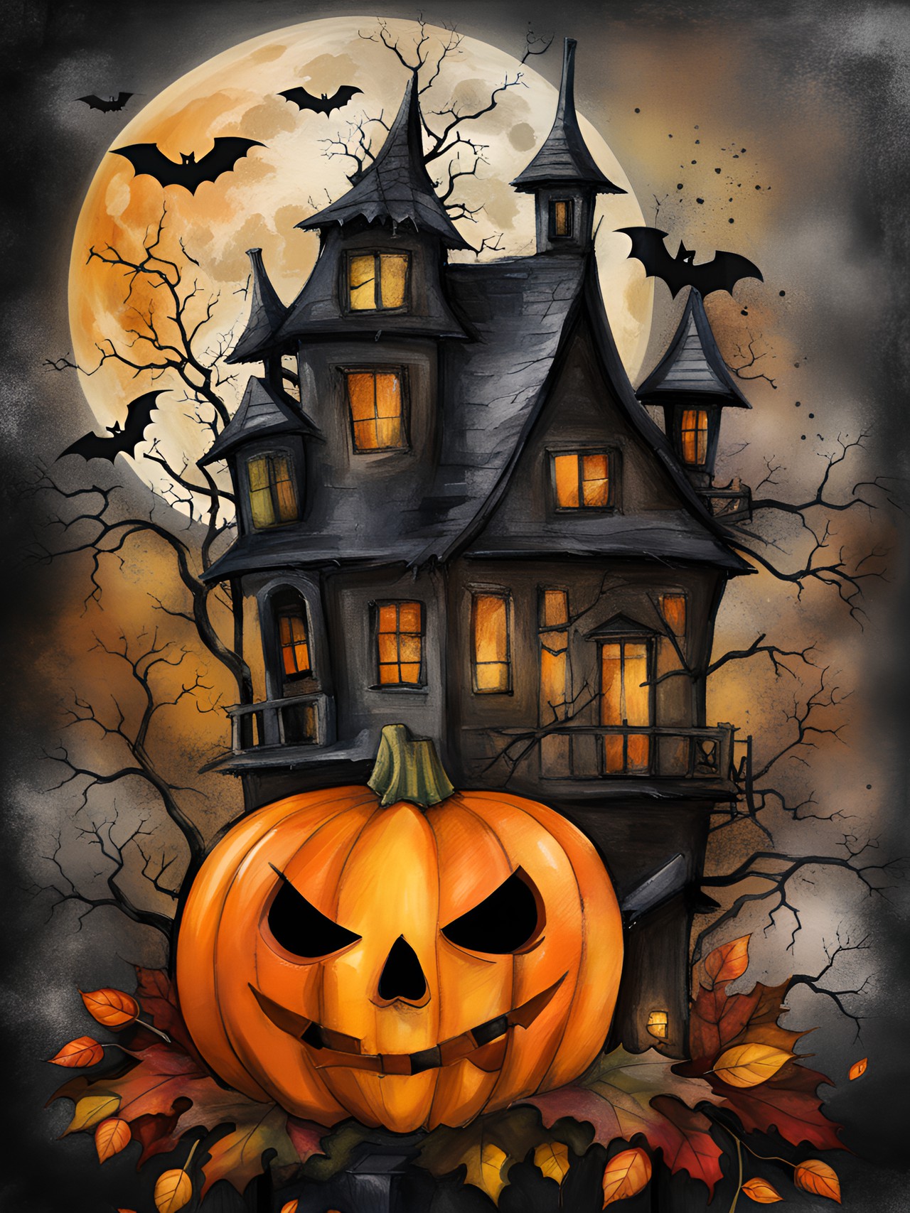 mixed media art, halloween theme, high quality, uhd preview