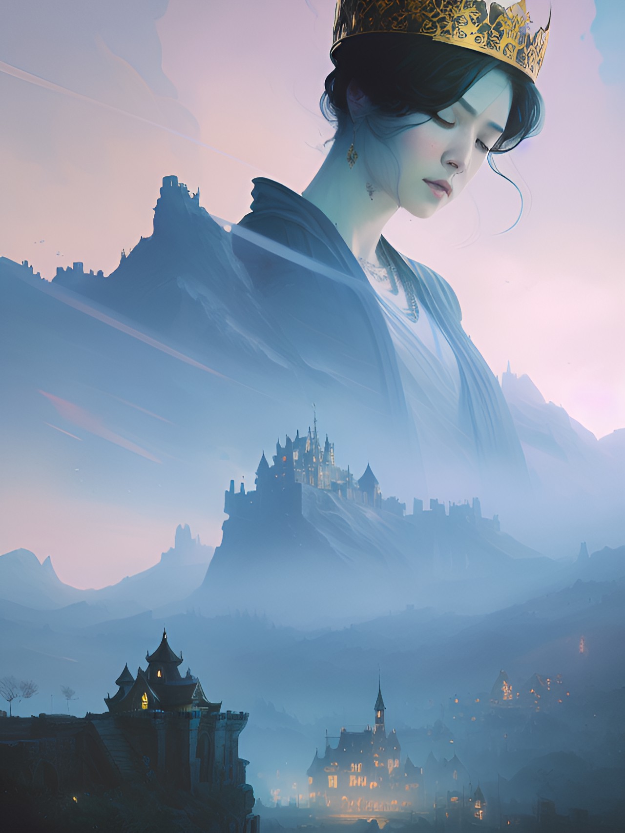 Queen of the North - queen portrait over landscape and castle preview