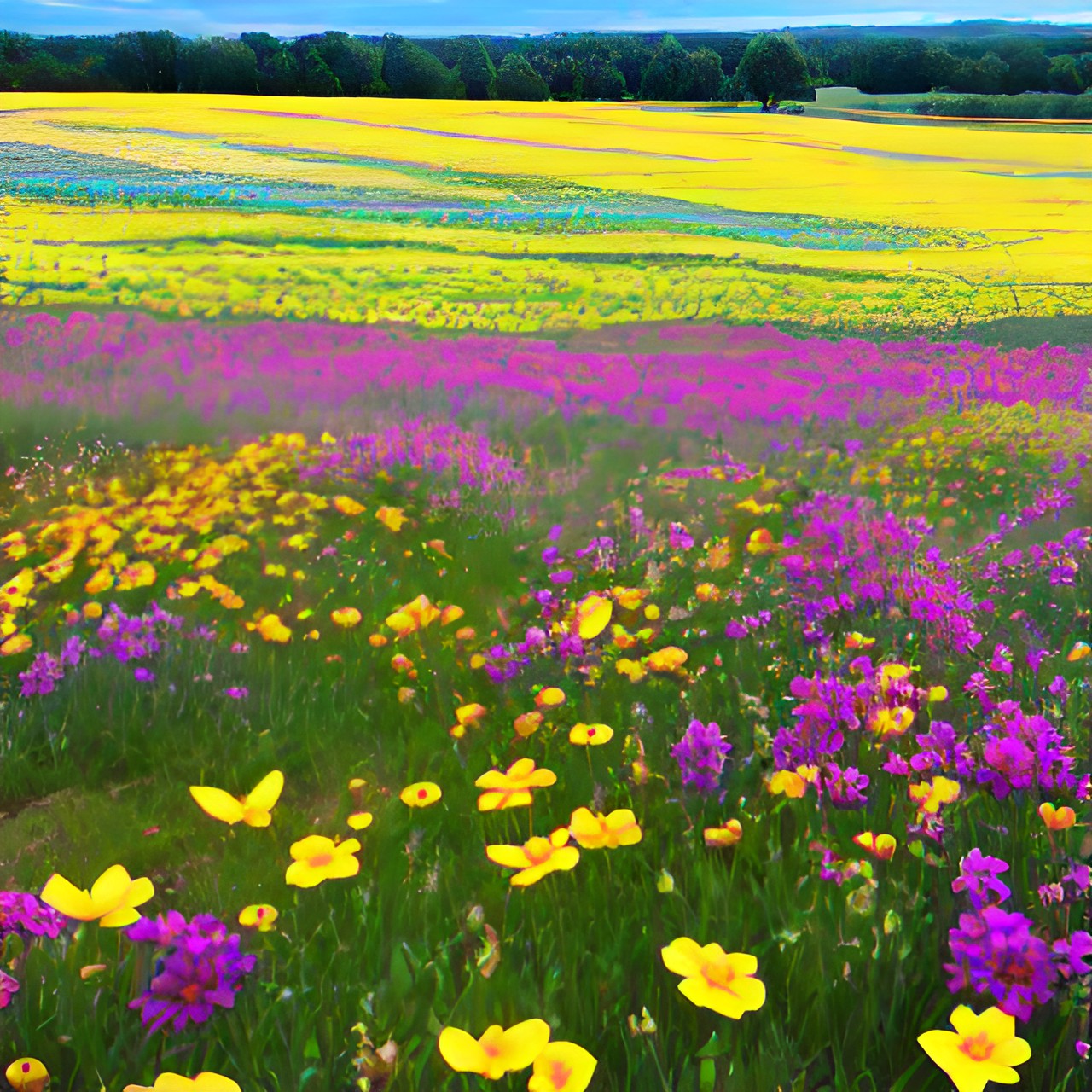 field of flowers with caterpillars preview