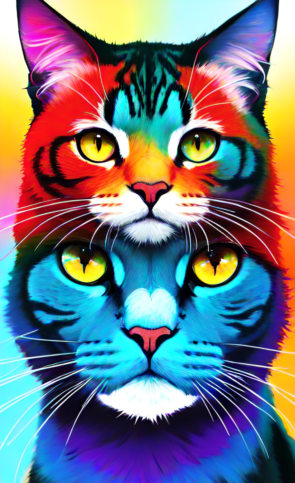 a large number of colorful cats, front view rainbow eyes preview