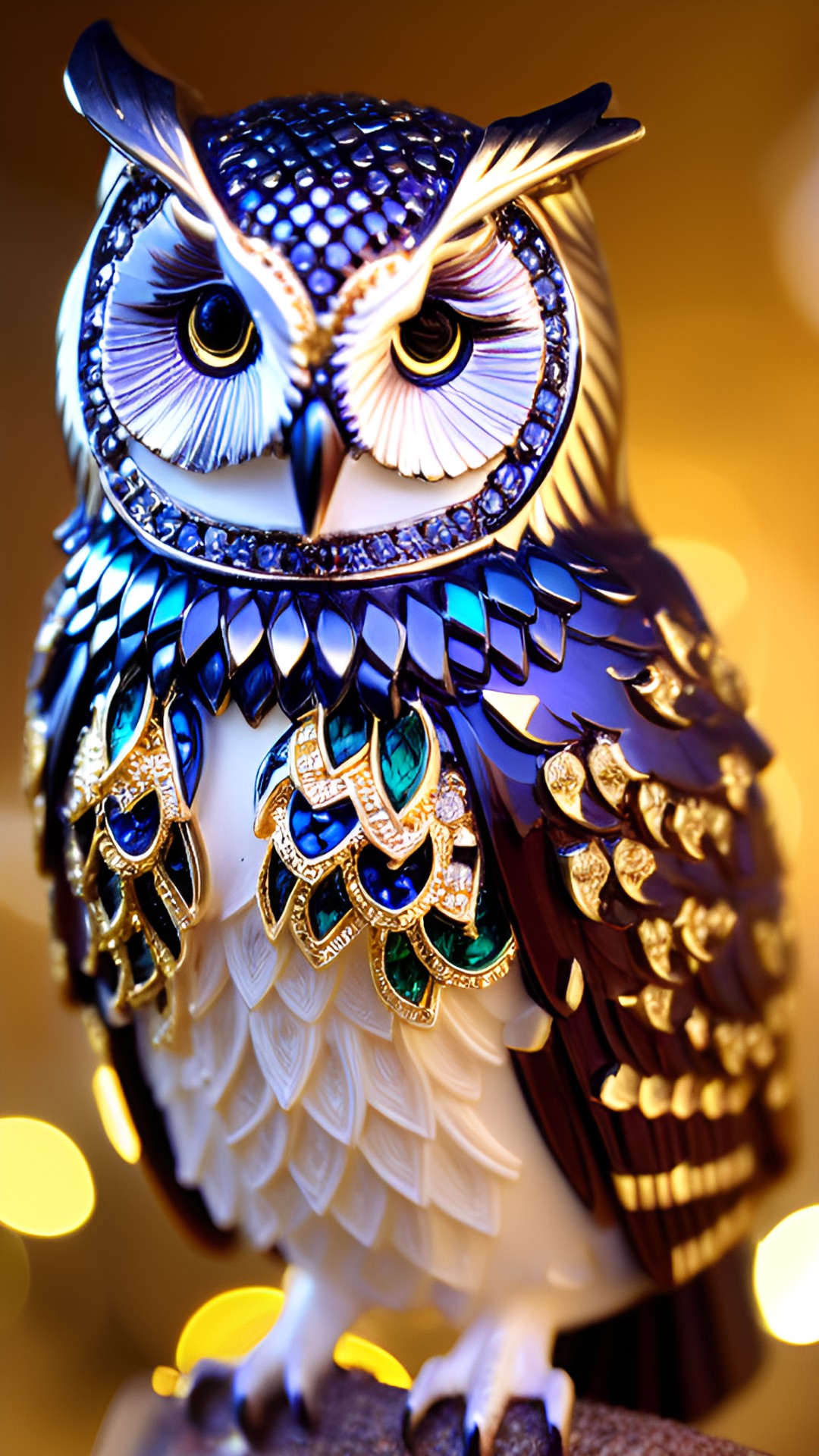 magical owl in a golden amour with jewllery and the beak and claws with diamonds
highly detailed realistic preview