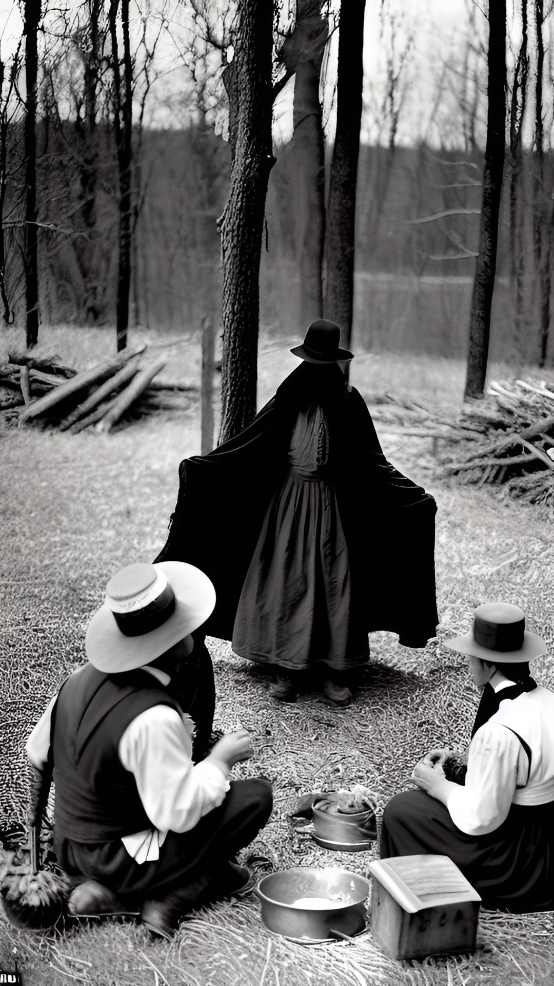 rural amish people performing a satanic ritual in the woods, circa 1790. they are seen summoning demonic spirits. preview