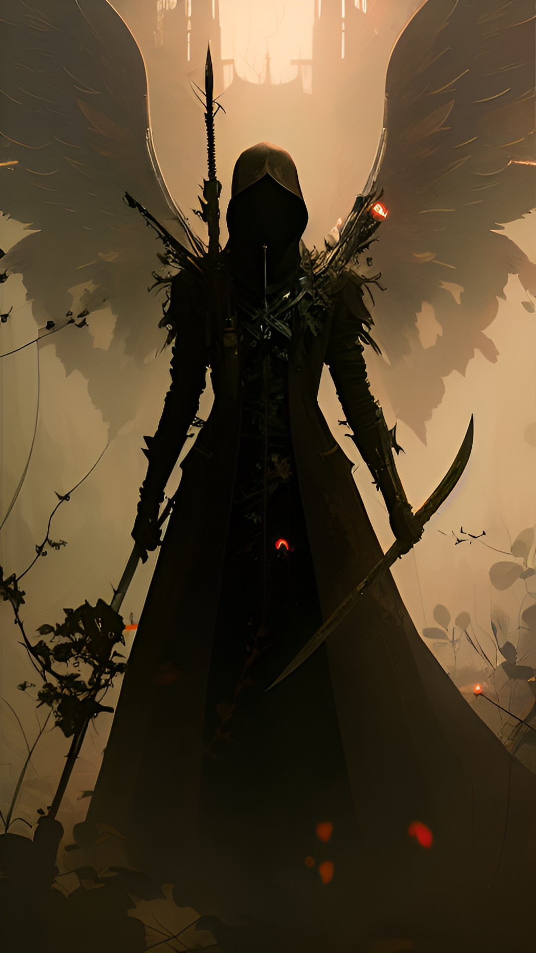 The Plague Queen - angel of death with giant sickle, cordyceps, vines, disease, death, bones preview