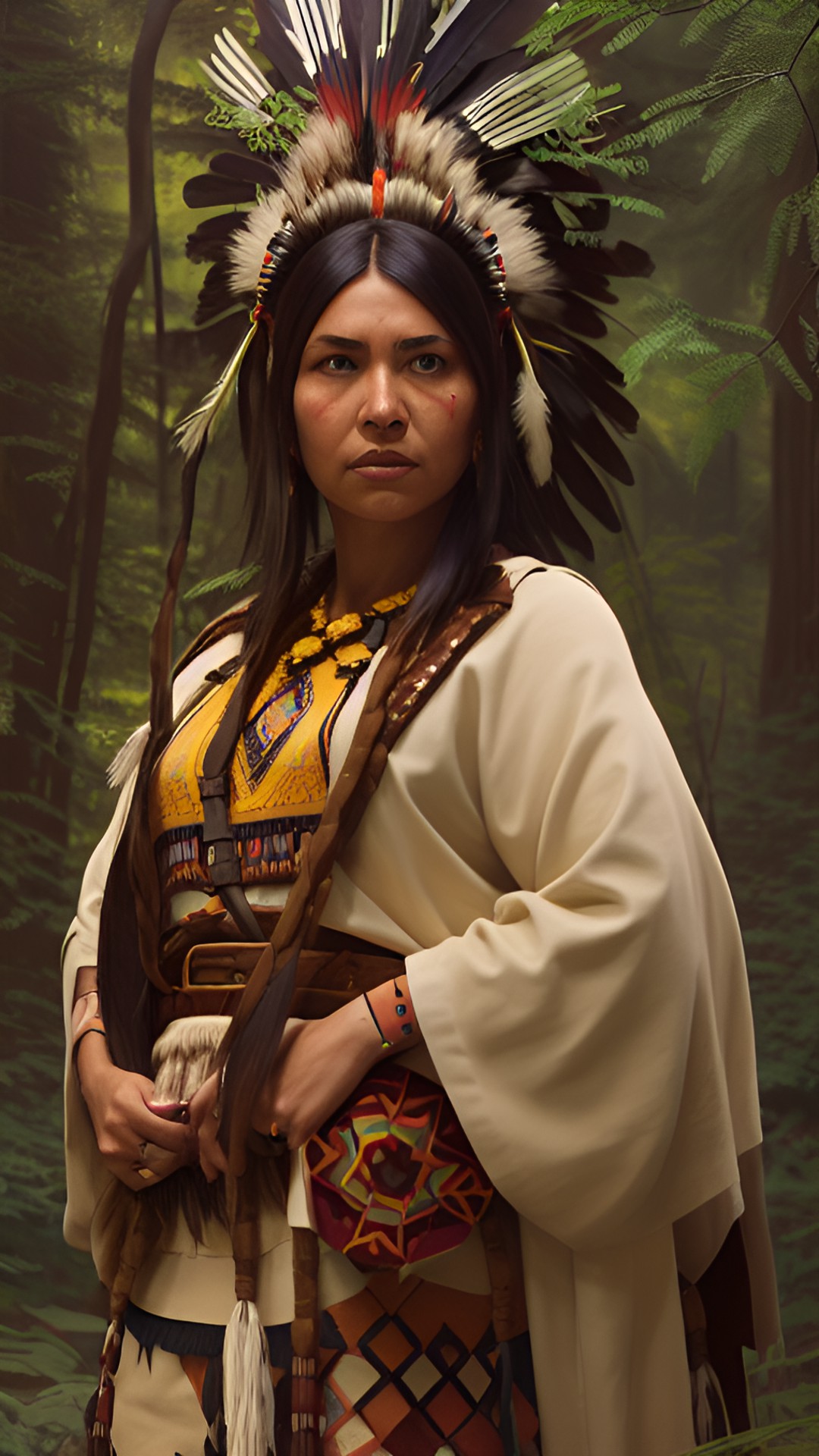 Mohican - tribal american mohican native woman in forest preview