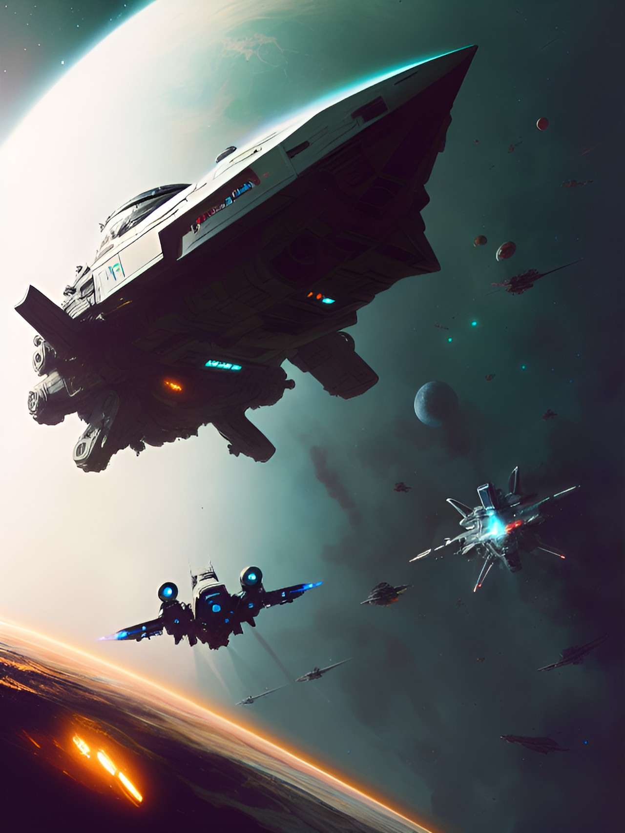 Hijack of Cargo Ship - parasitic droid attacking star cruiser in space. preview