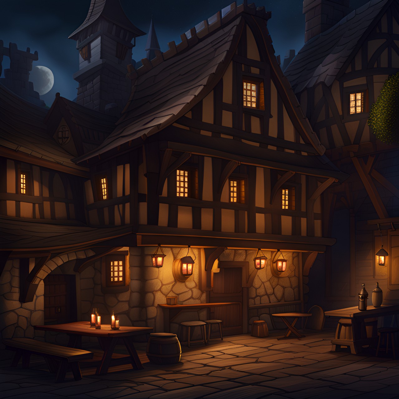 medieval tavern,at night, preview