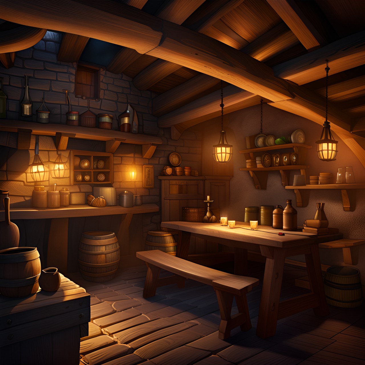 medieval tavern,at night,indoors, preview