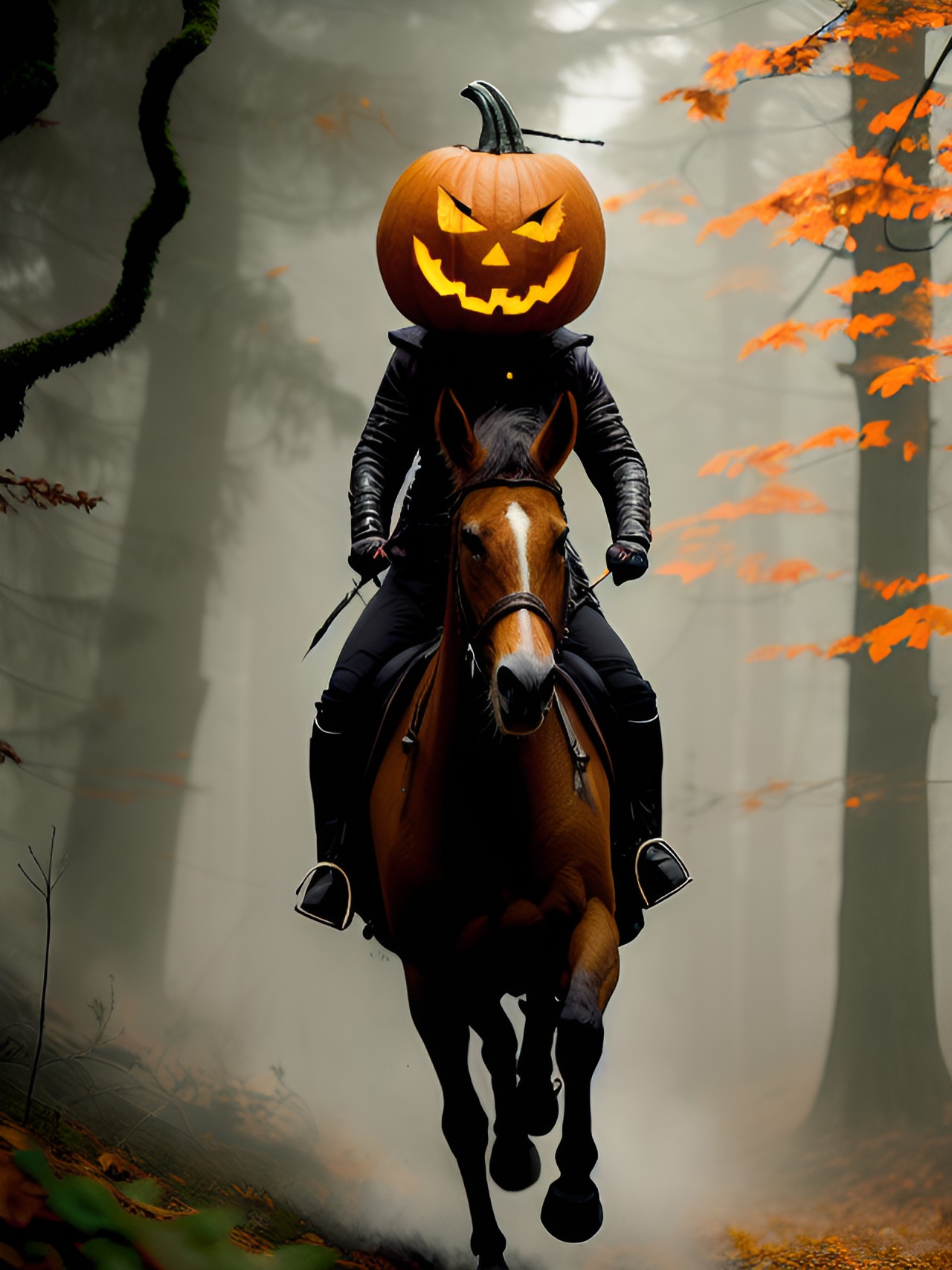 Headless Horseman - the evil dark pumpkin jack o lantern galloping through the forest preview