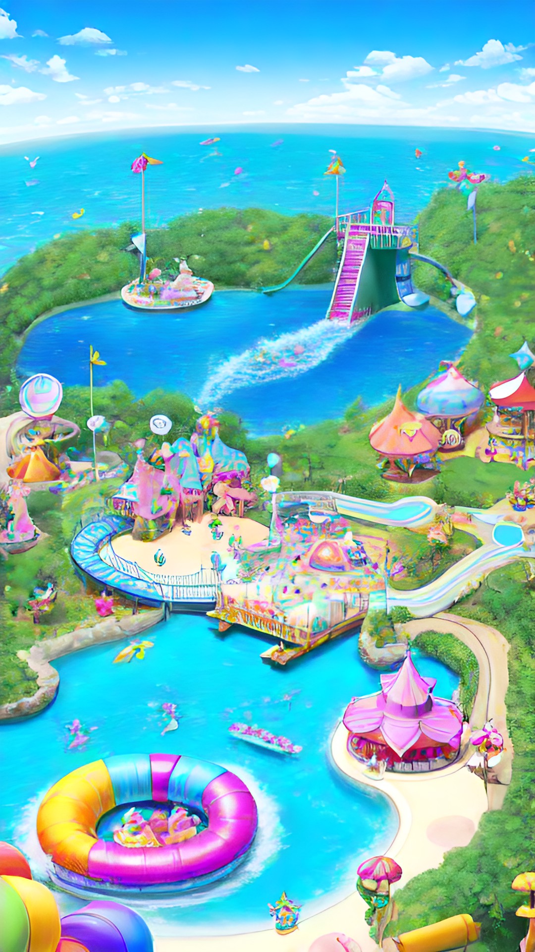 mermaids having a birthday party at a water park - mermaids having a birthday party at a water park, complete with a giant cake, presents, and a waterslide. preview