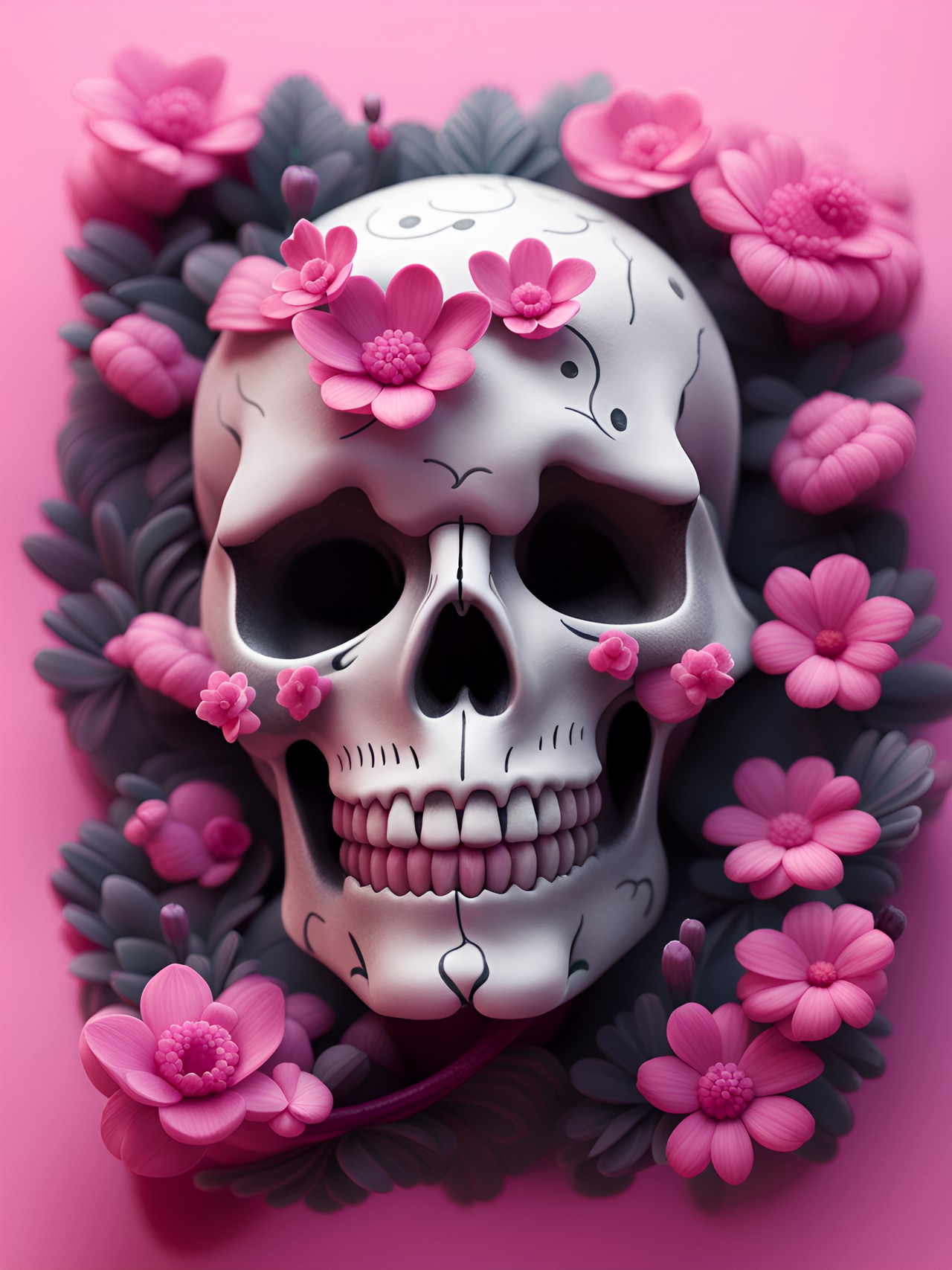 skull and pink flowers preview