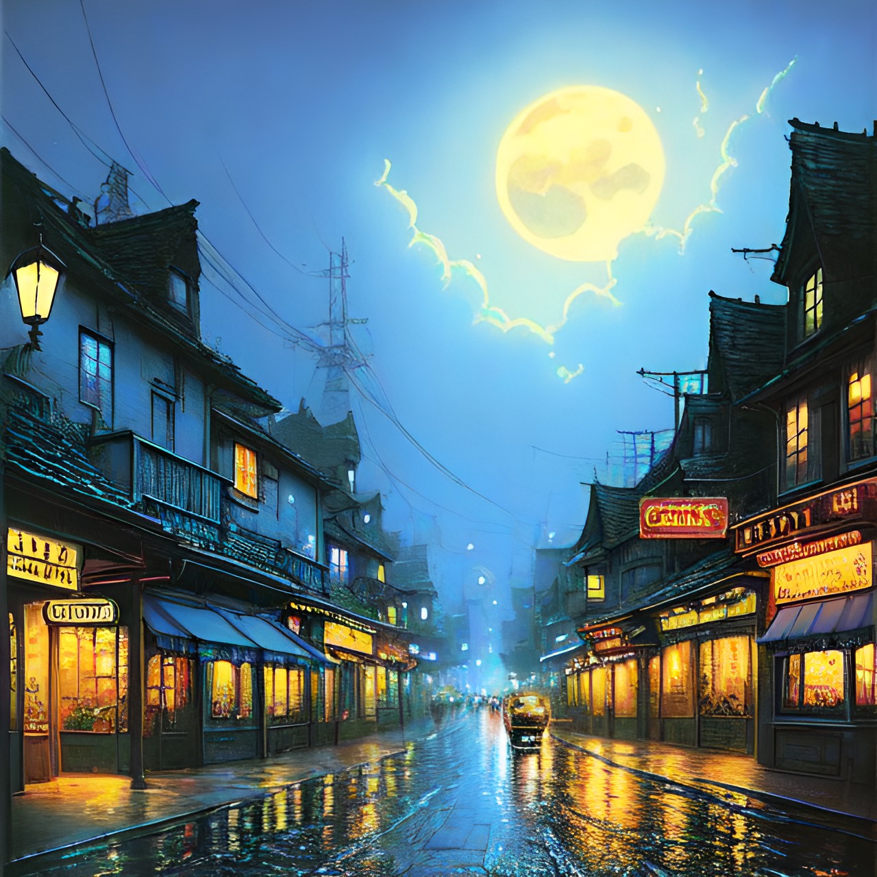 a cozy street scene at night preview