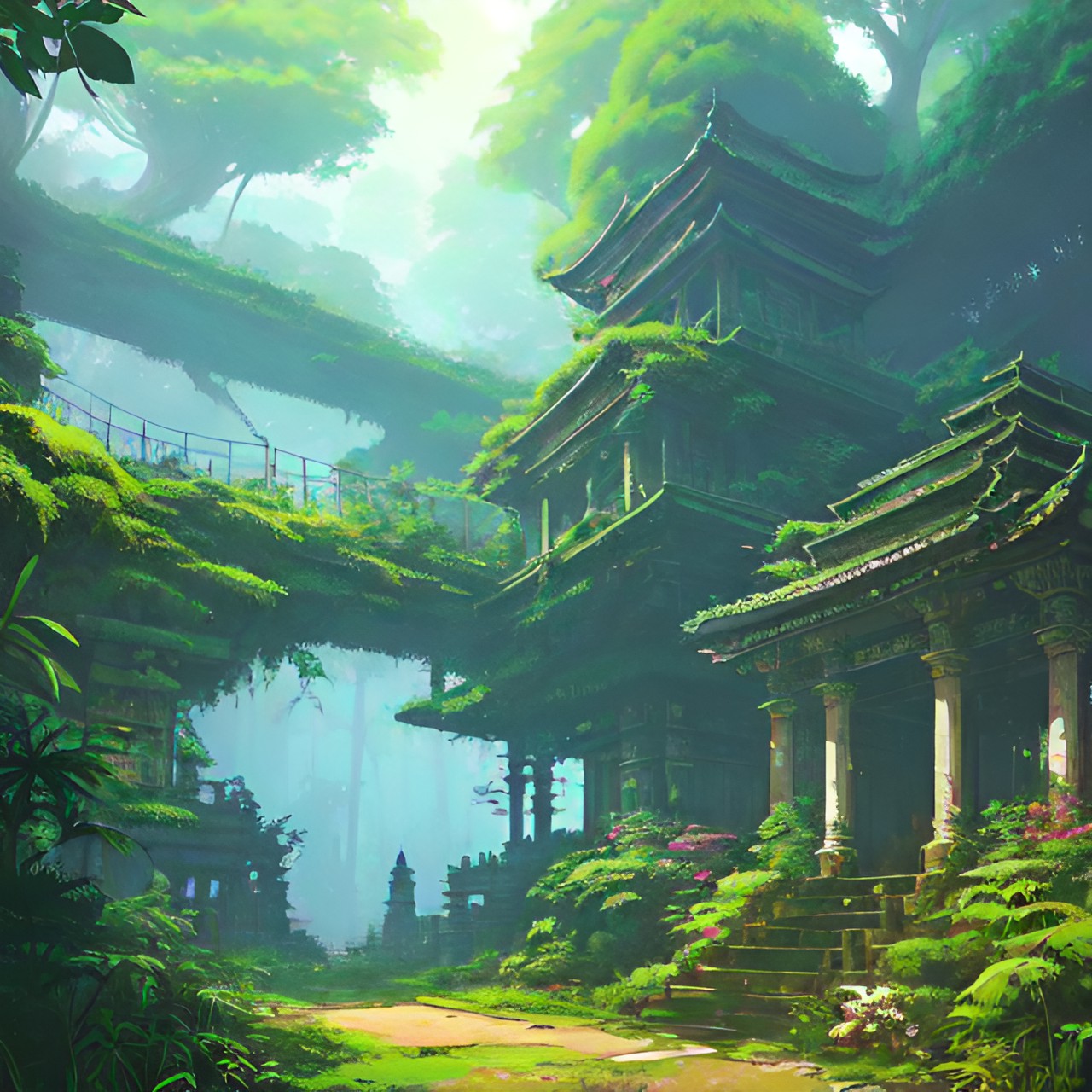 ancient jungle temple,overgrown, abandoned,greenery, preview