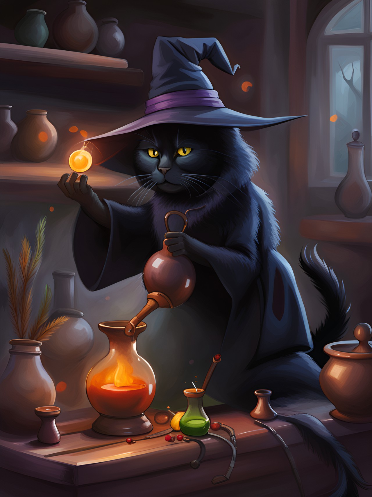 witch black cat making potions preview