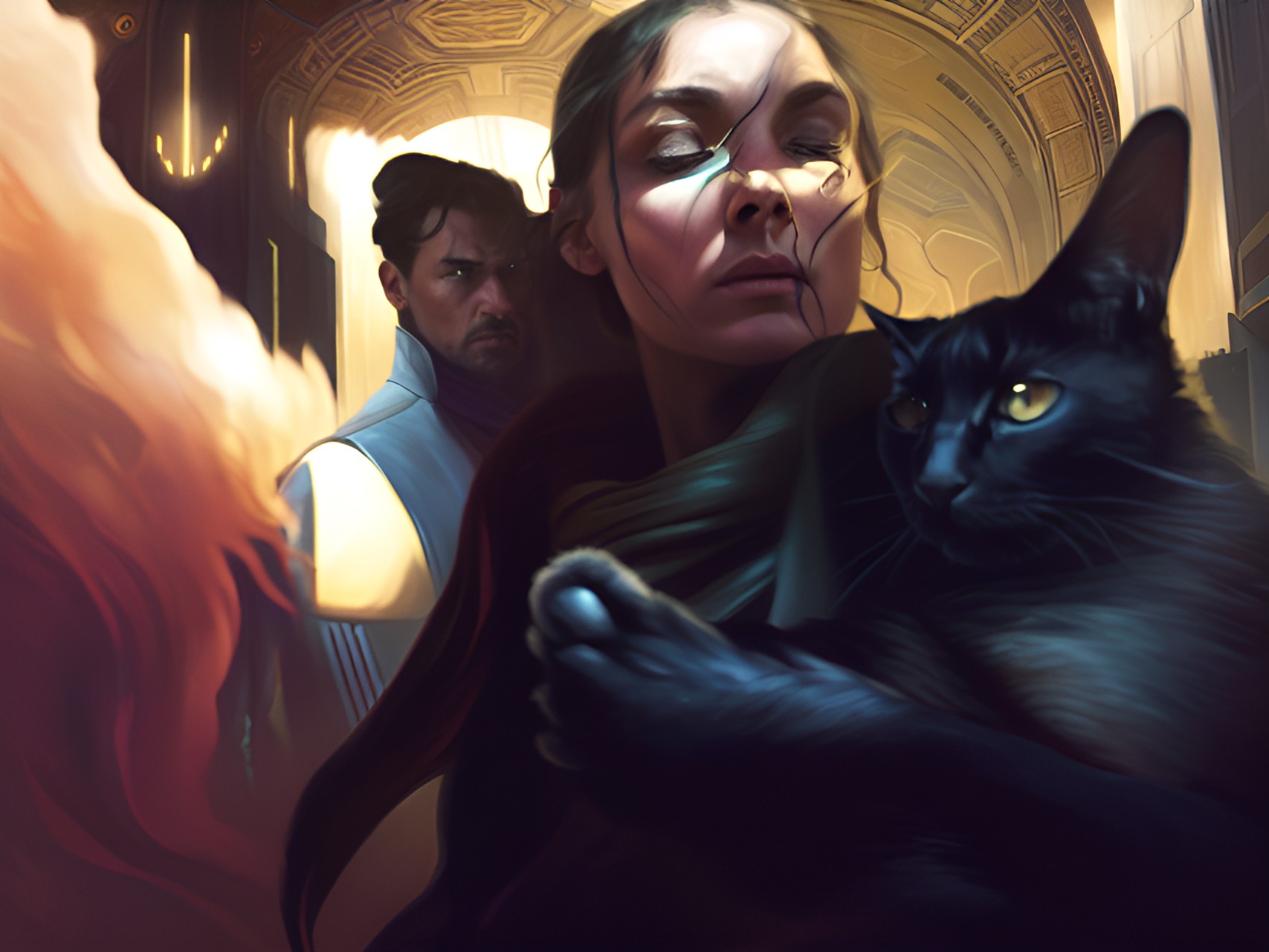 DUNE with my cat - dune movie poster but with a woman and her black cat dynamic volumetric lighting triadic colors $3dplastic$ preview