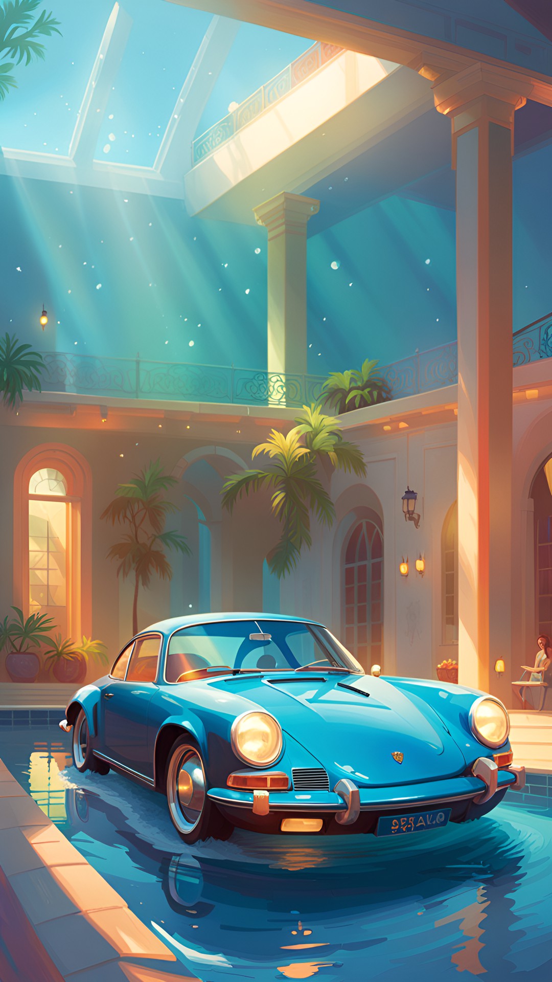 retro porsche in the pool preview