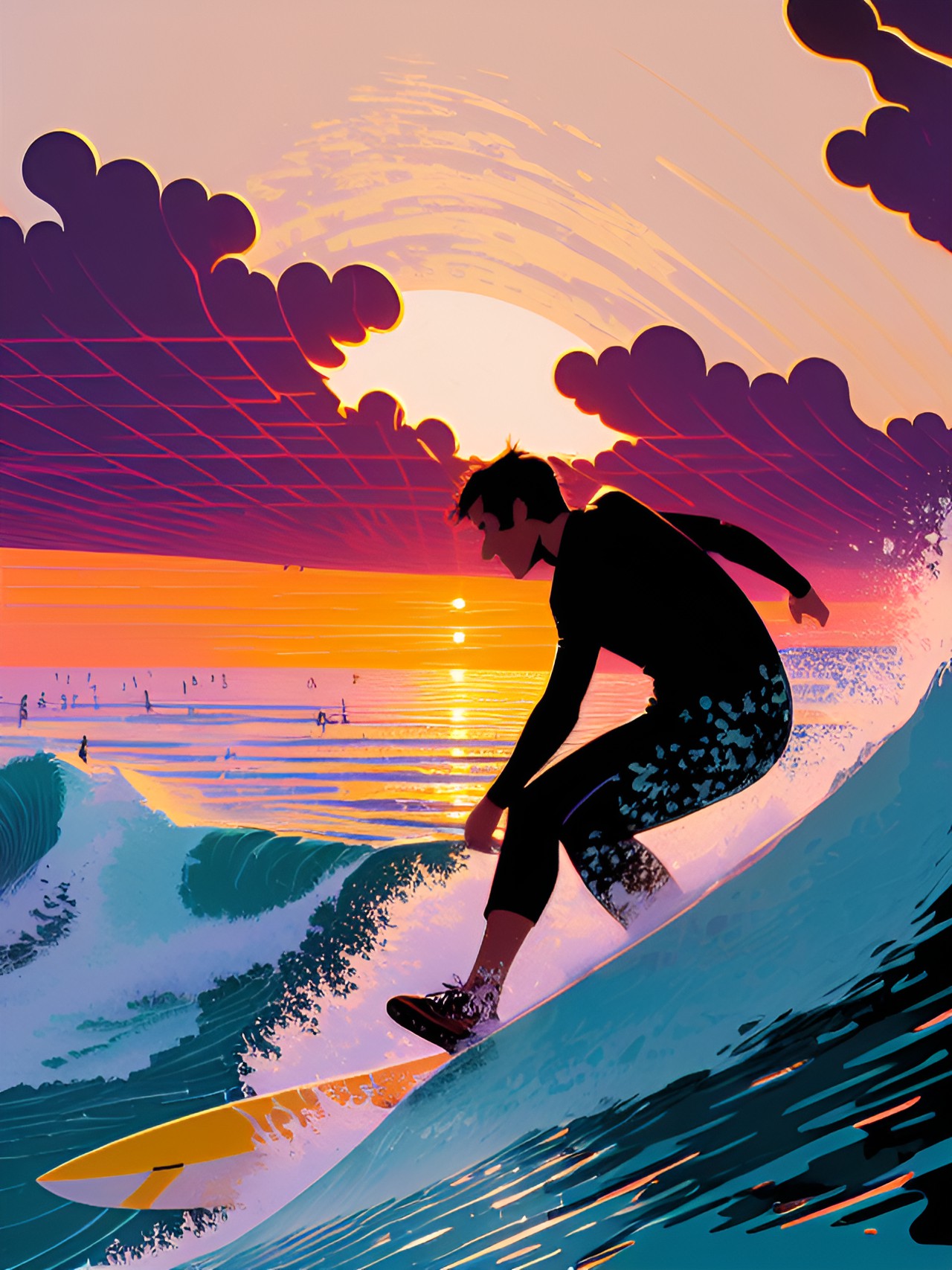 Monterrey Surf - surfing a giant wave at sunset preview