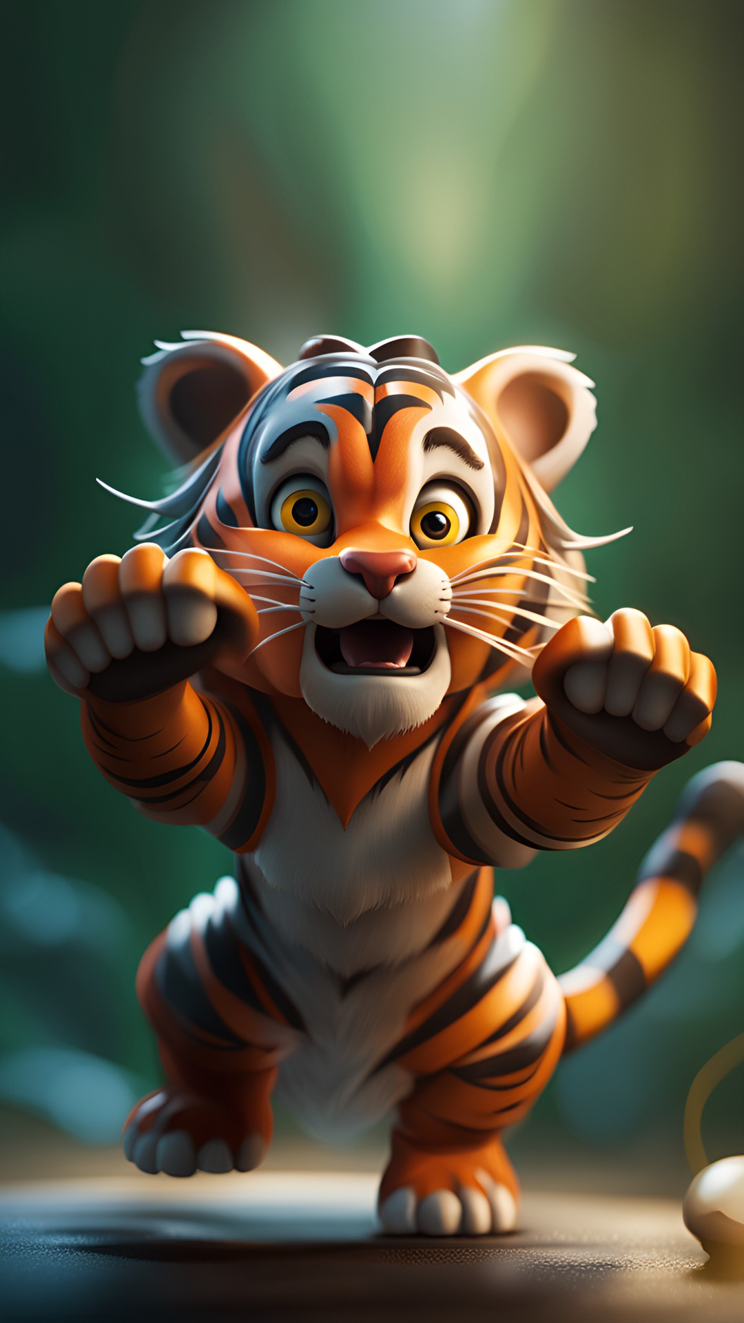 a tiger jumps onto camera, epic, cinematic lighting preview